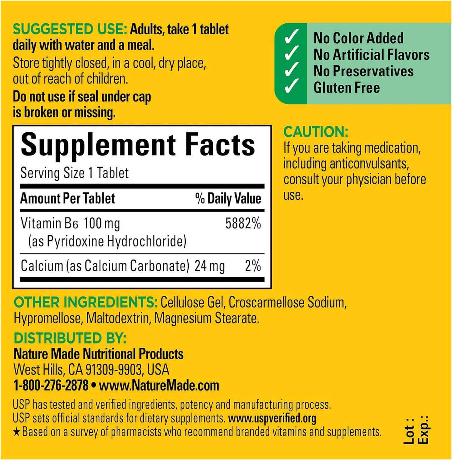 Nature Made Vitamin B-6 100 mg Tablets 400 Tablets