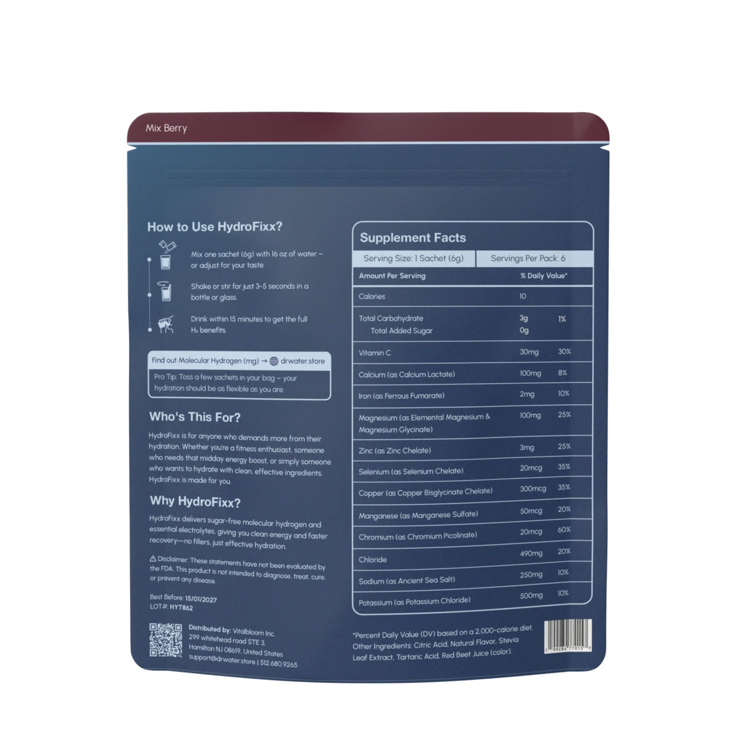 Dr.Water HydroFixx Hydrogen + Electrolytes Mix - Variety Pack Powder 1.27 oz