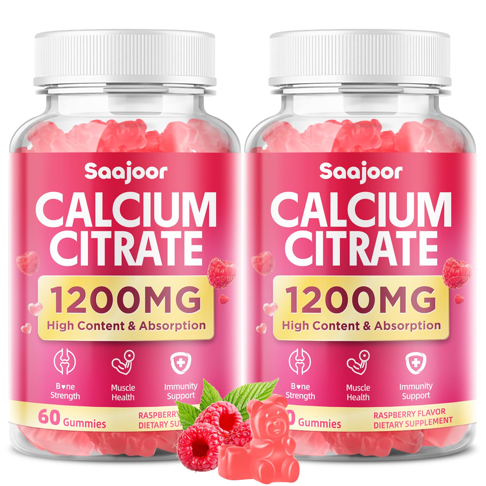 Saajoor Calcium Citrate Gummies 1200mg 2-Pack