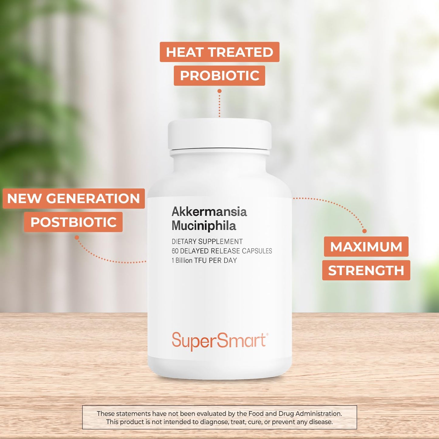 Supersmart Akkermansia Muciniphila 1 Billion TFU per Day Pasteurized Probiotic Capsule, 60 Count