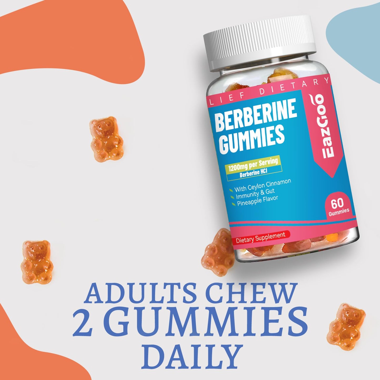 EAZGOO Berberine Gummies 1200mg with Ceylon Cinnamon, 120 Gummies