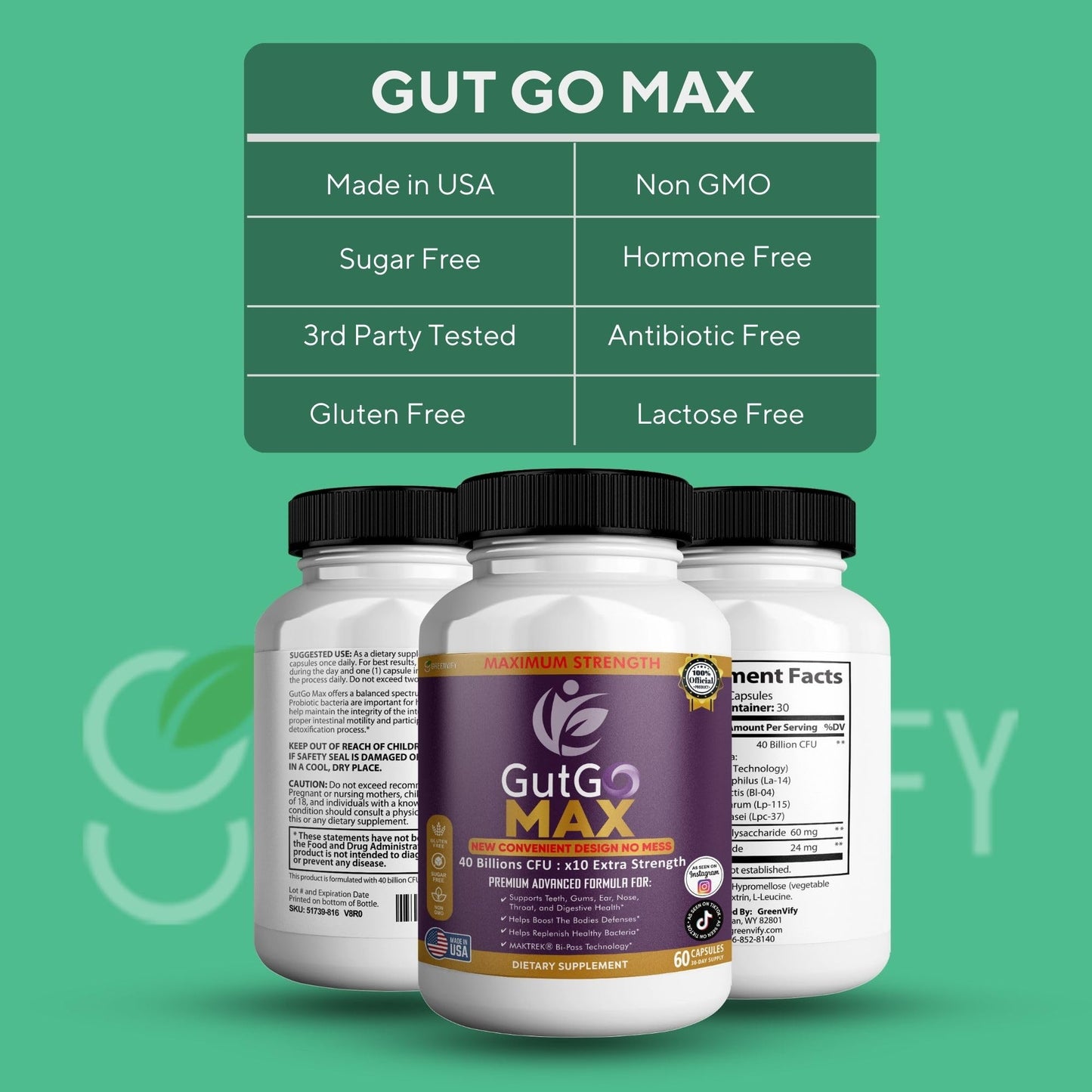 GREENVIFY GutGo Max Probiotic Supplement Capsule 60 Capsules