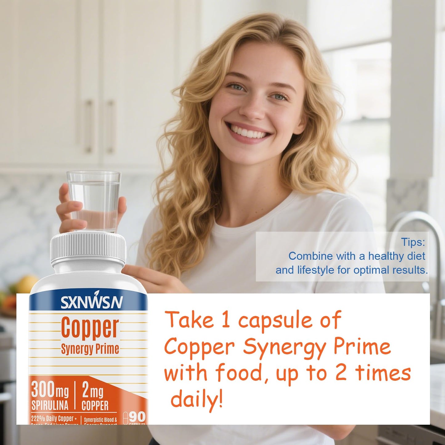 SXNWSN Copper Synergy Prime 5-in-1 Copper Supplements with Beef Liver & Spirulina - Boosts Energy Nourishes Body & Antioxidant 90 Capsules
