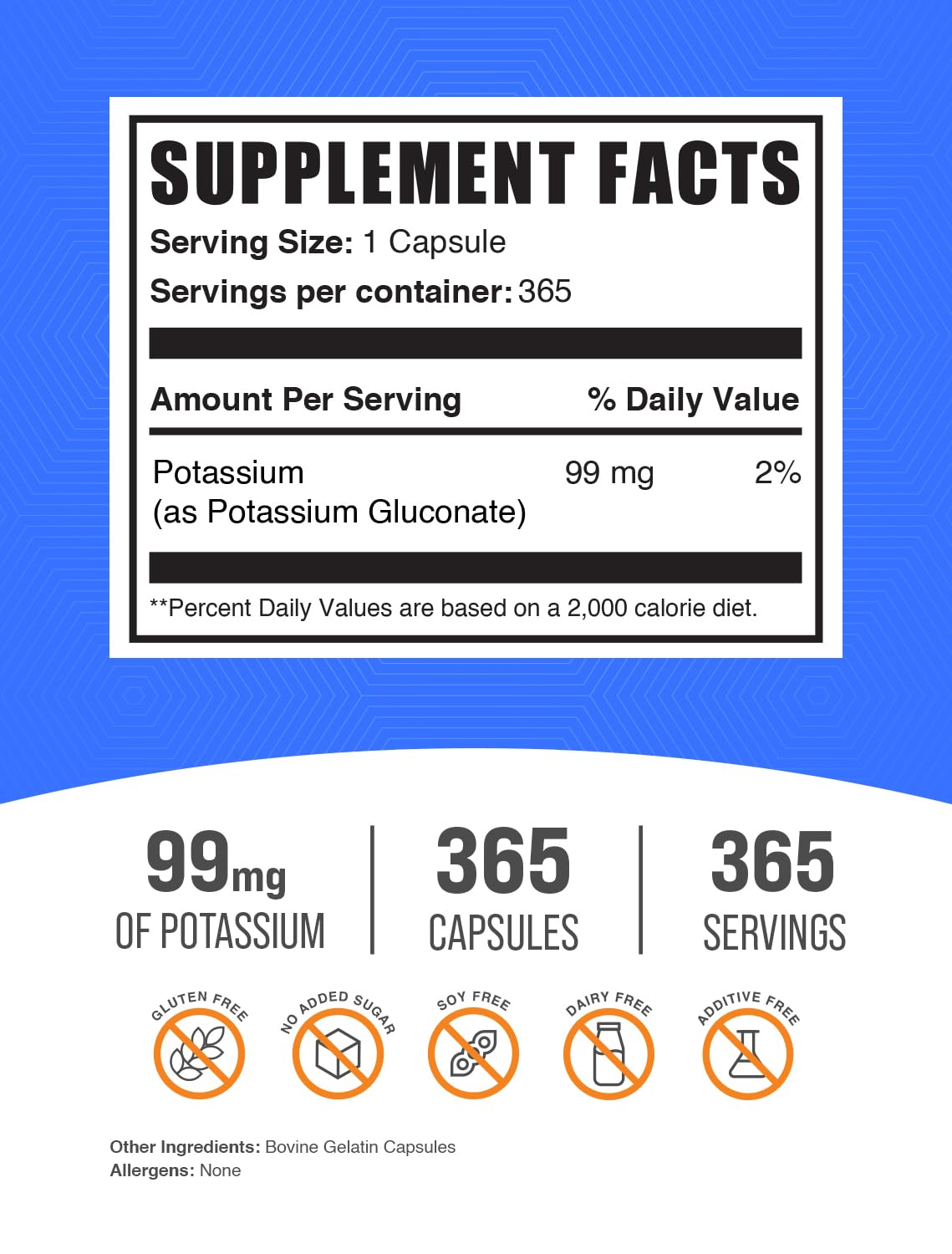 BulkSupplements Potassium Gluconate Capsules 365 Capsules