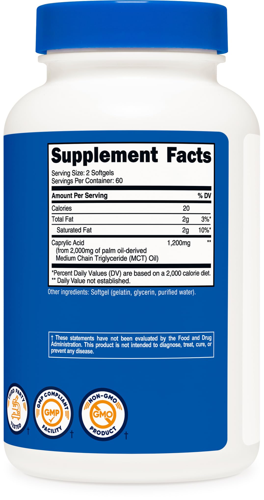 Nutricost Caprylic Acid 1200mg Softgel, 120 Count