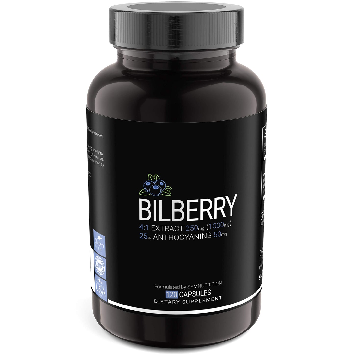 SYMNUTRUTION Bilberry Extract 1000mg, 25% Anthocyanins 50mg Capsules, 120 Count