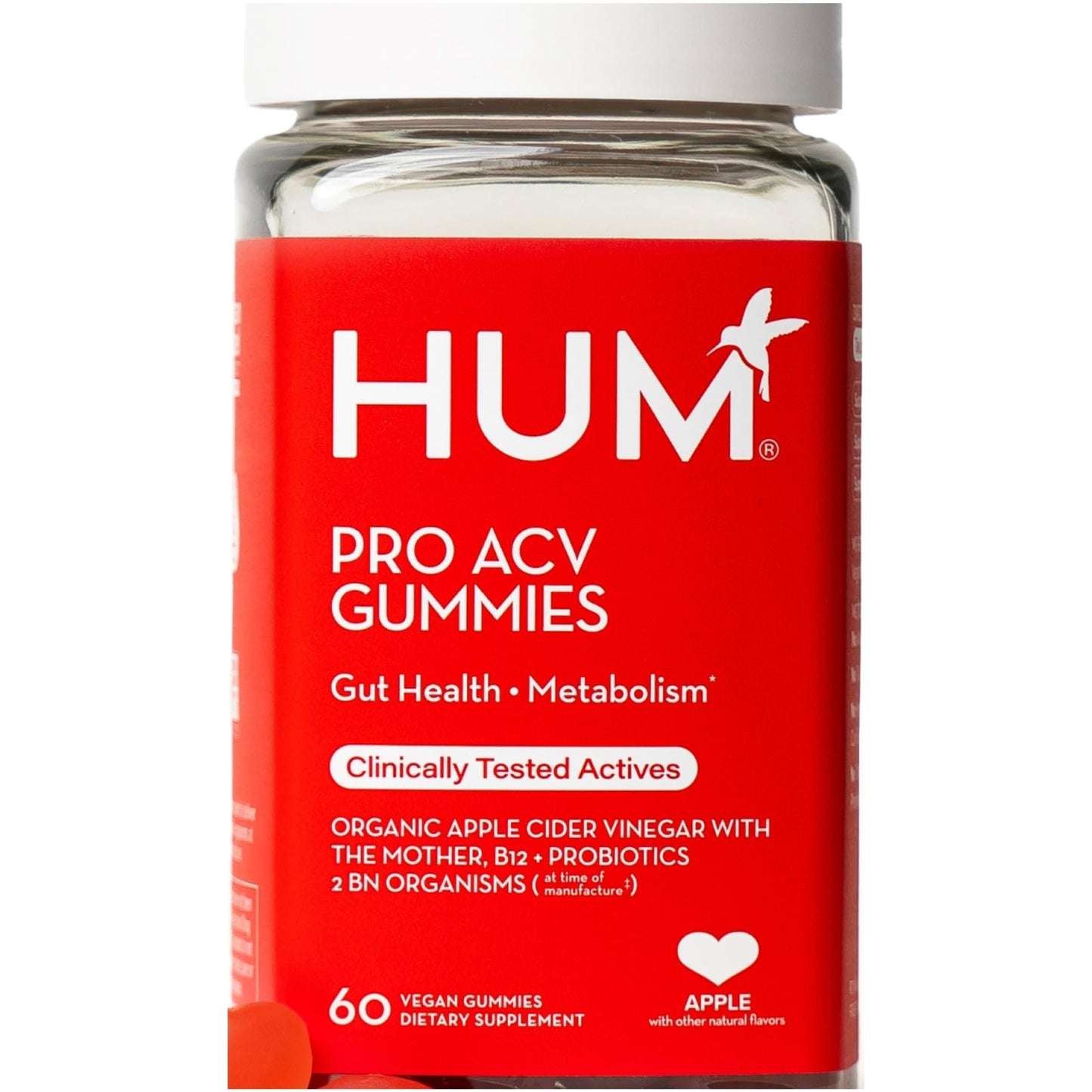 HUM Pro Apple Cider Vinegar Gummies with Probiotics, 60 Gummies