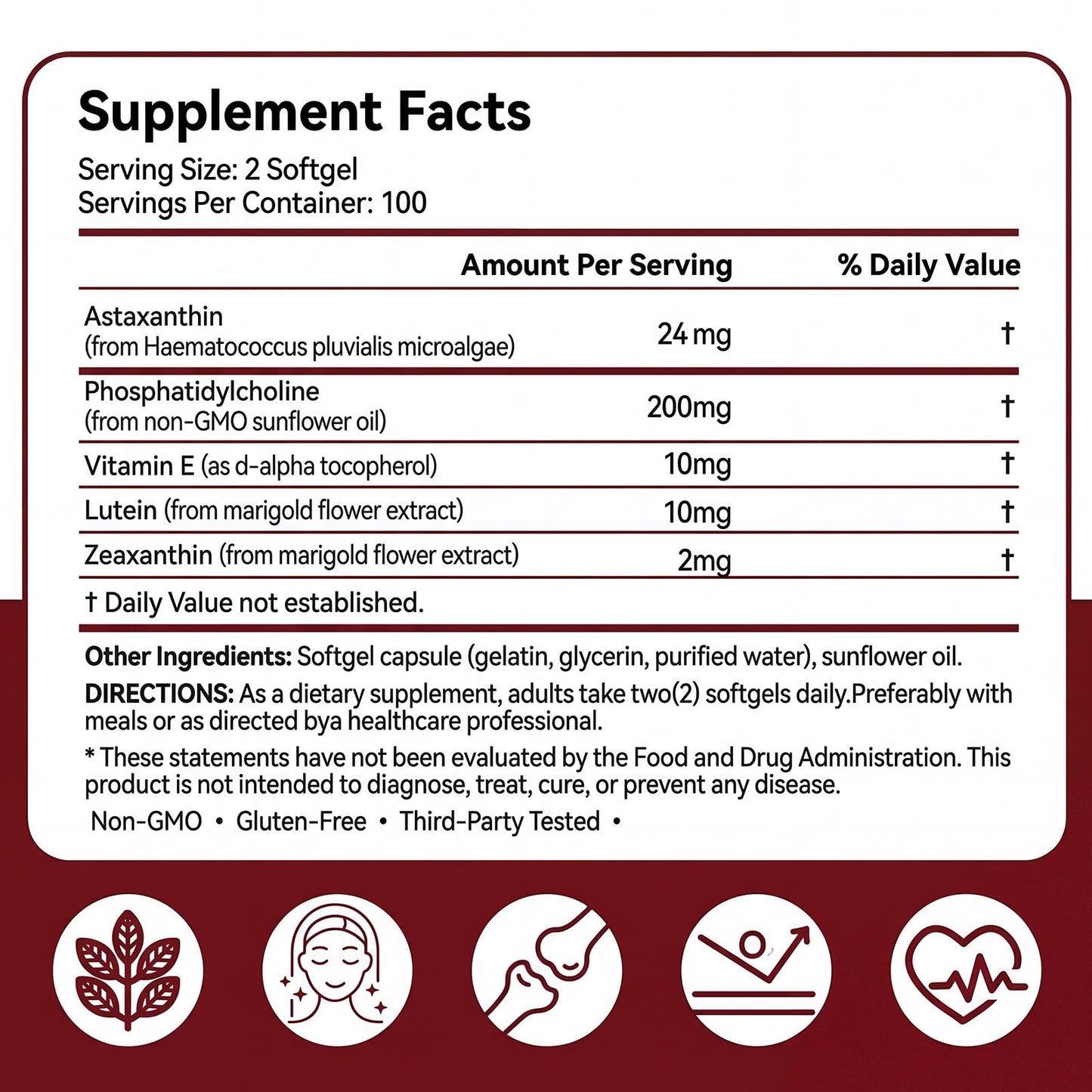 GBN Astaxanthin Supplements 24mg Softgels 200 Count