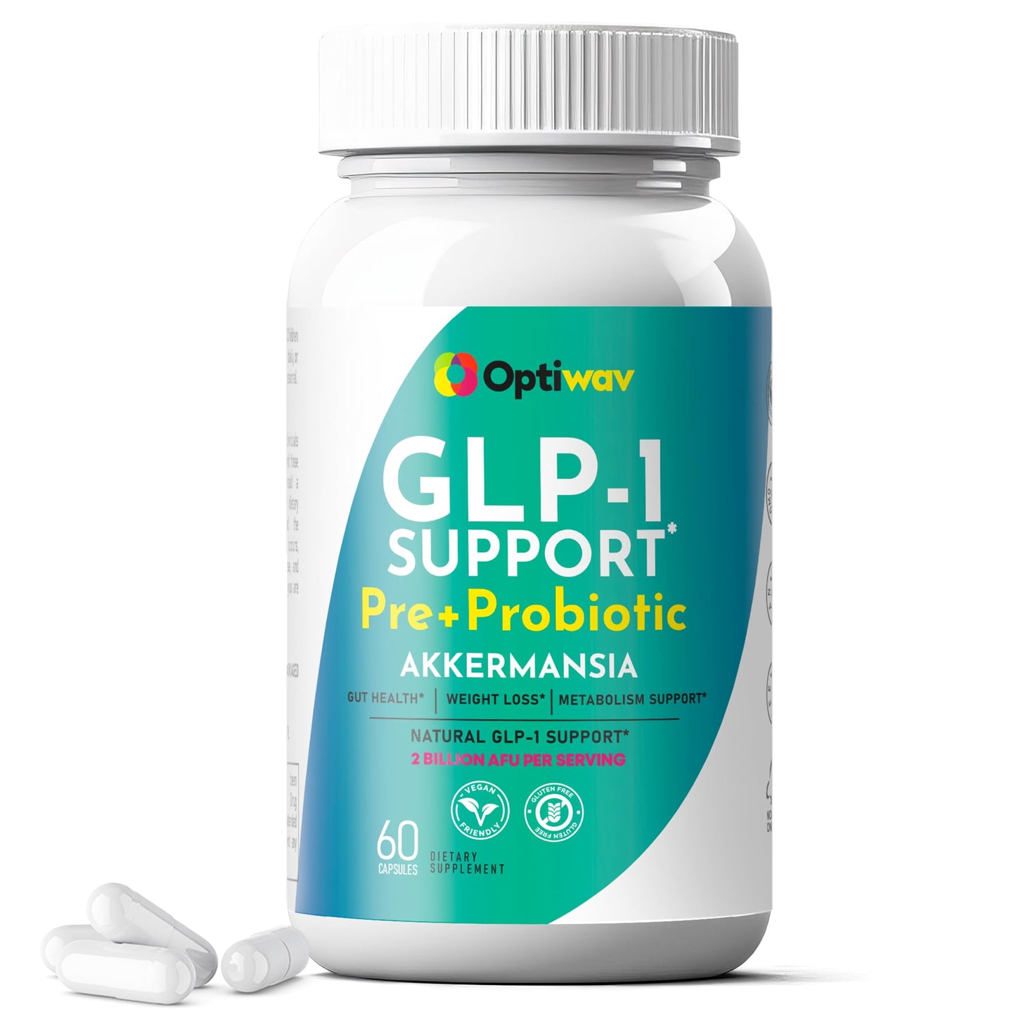 Optiwav GLP-1 Support Weight Loss Pre + Probiotic Akkermansia Supplement Capsule, 60 Count