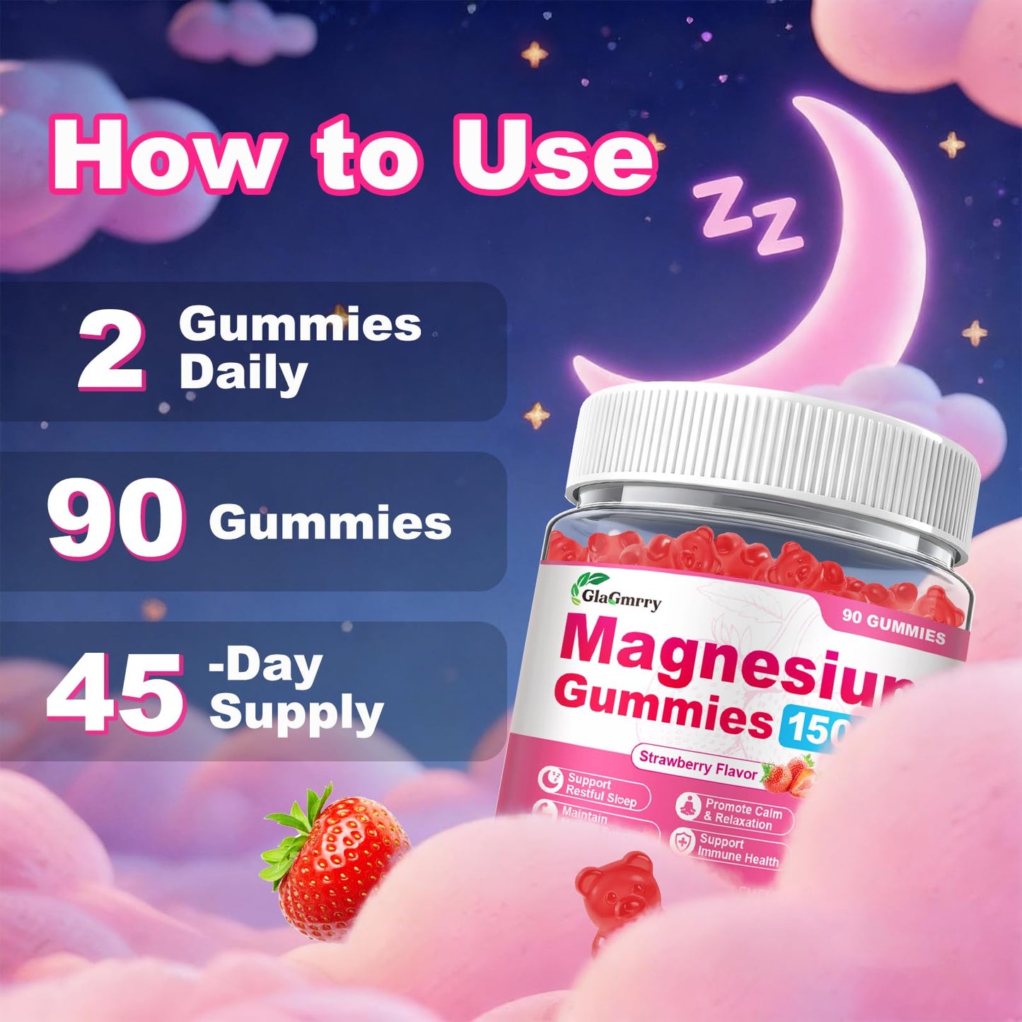 GlaGmrry Magnesium Gummies Gummy 90 Count