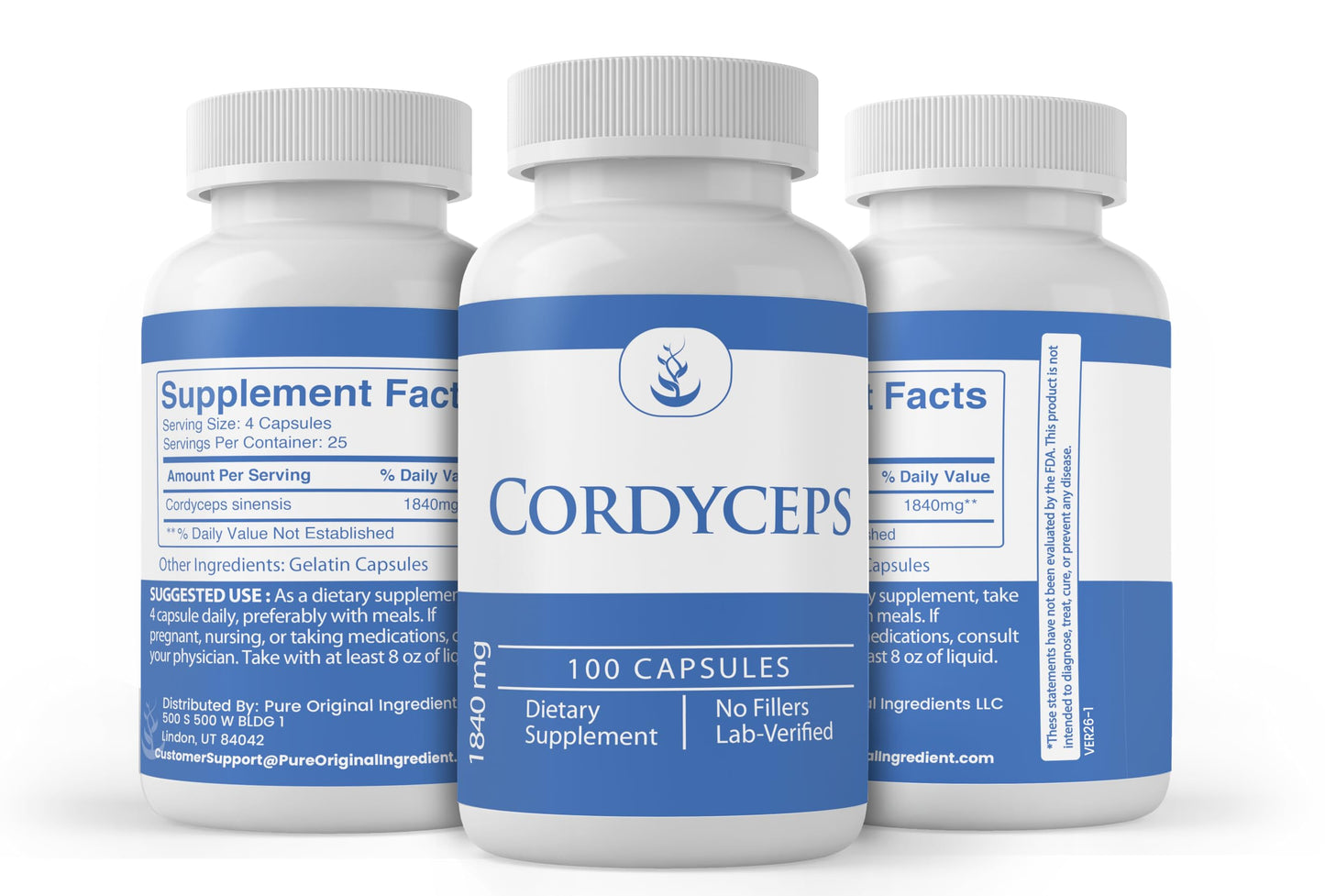Pure Original Ingredients Cordyceps Capsules, 100 Count
