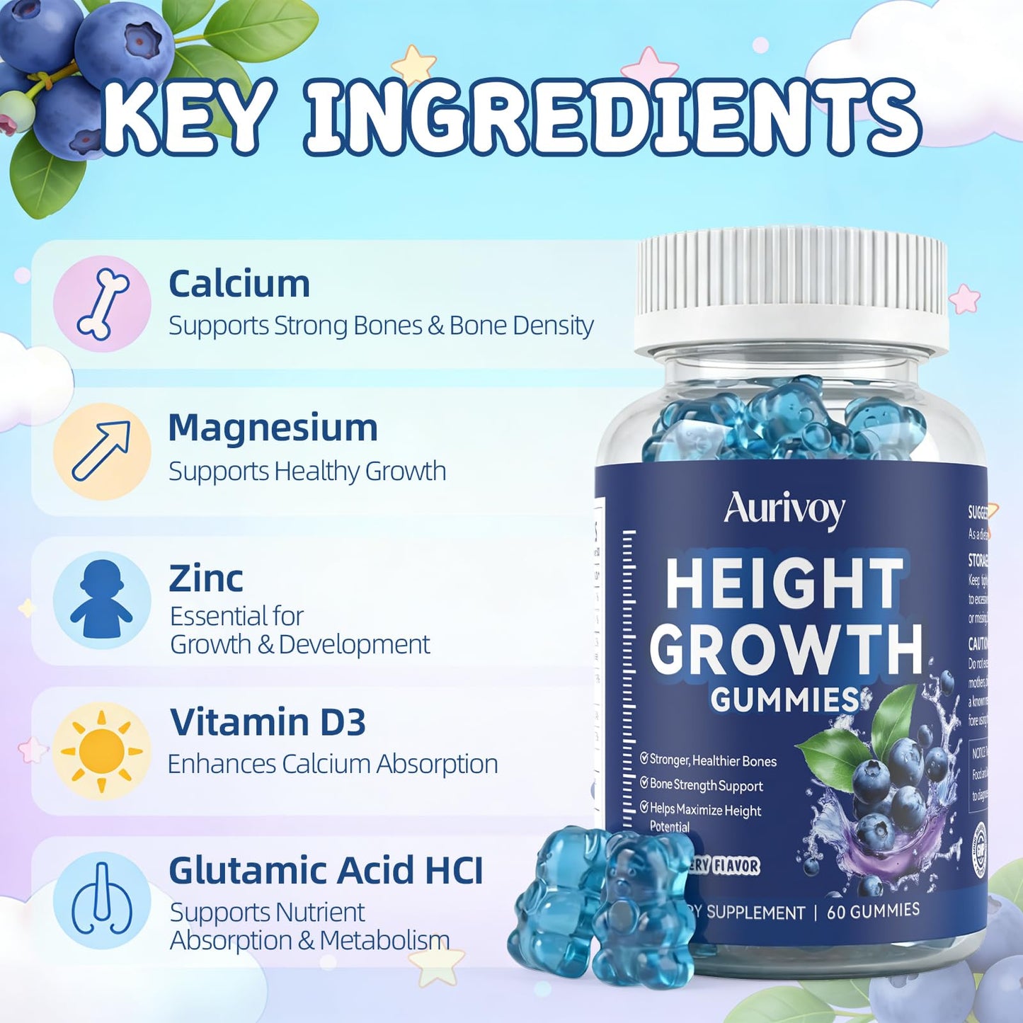Aurivoy Growth Support Gummies, 60 Count