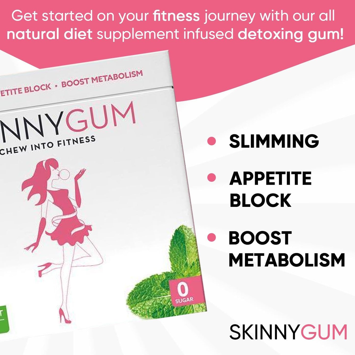 SKINNYGUM Sugar-Free Chewing Gum with Natural Mint Flavor Garcinia Cambodia, Chewable, 3