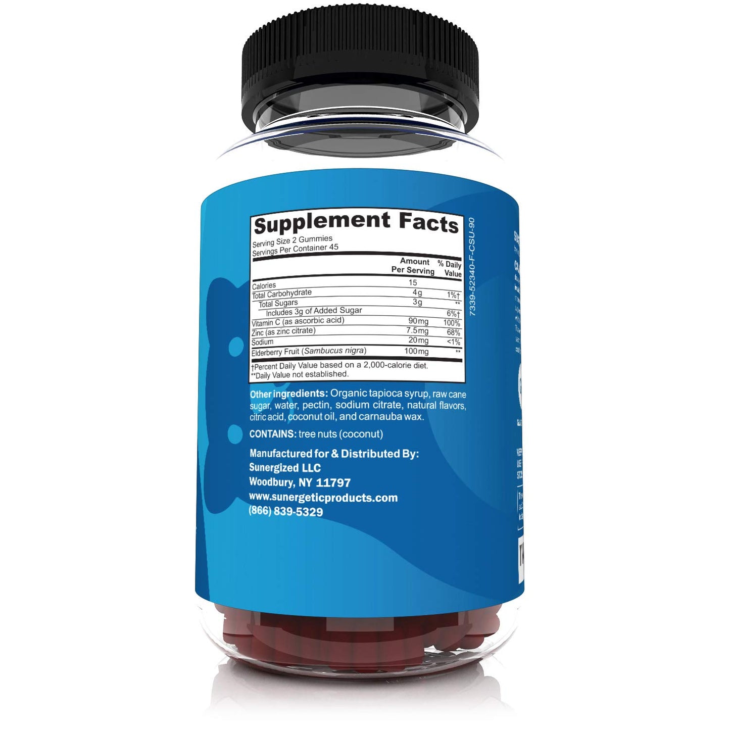 Sunergetic Premium Black Elderberry Gummies with Vitamin C & Zinc, Raspberry Flavored, 90 Gummies