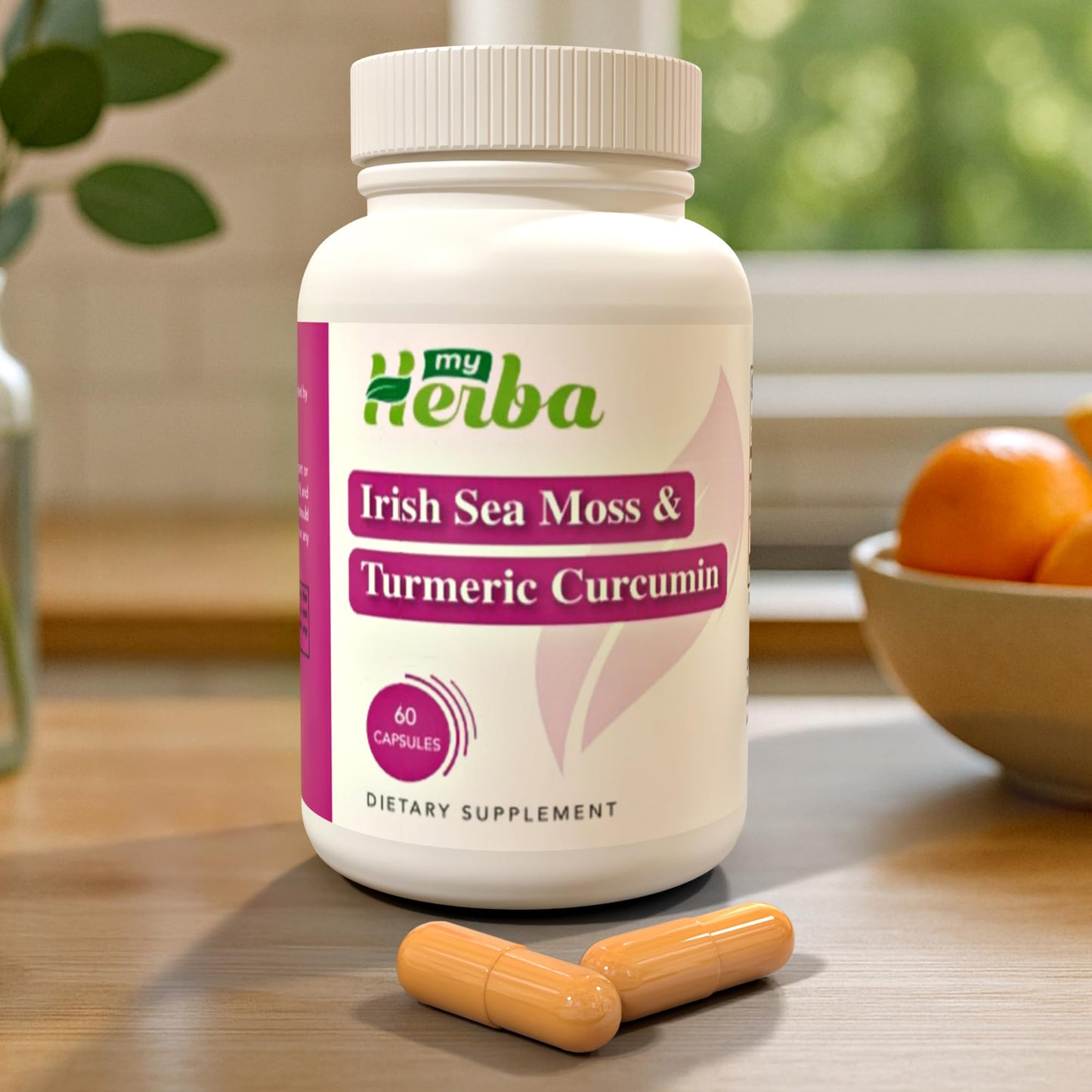 MyHerba Turmeric Curcumin Joint Support Supplement with Organic Irish Sea Moss, 95% Curcuminoids, Comfort, Flexibility and Everyday Mobility for Active Adults, Vegan, 60 Capsules