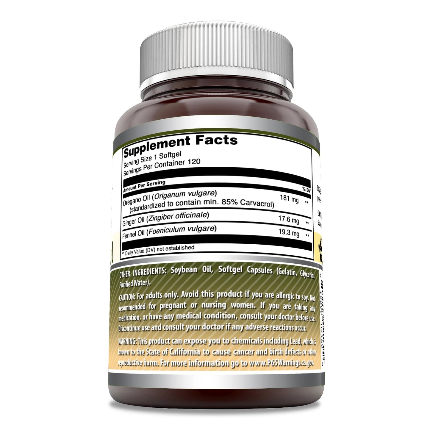 Amazing Nutrition Oregano Oil with Ginger & Fennel Supplement Softgels 1 Count
