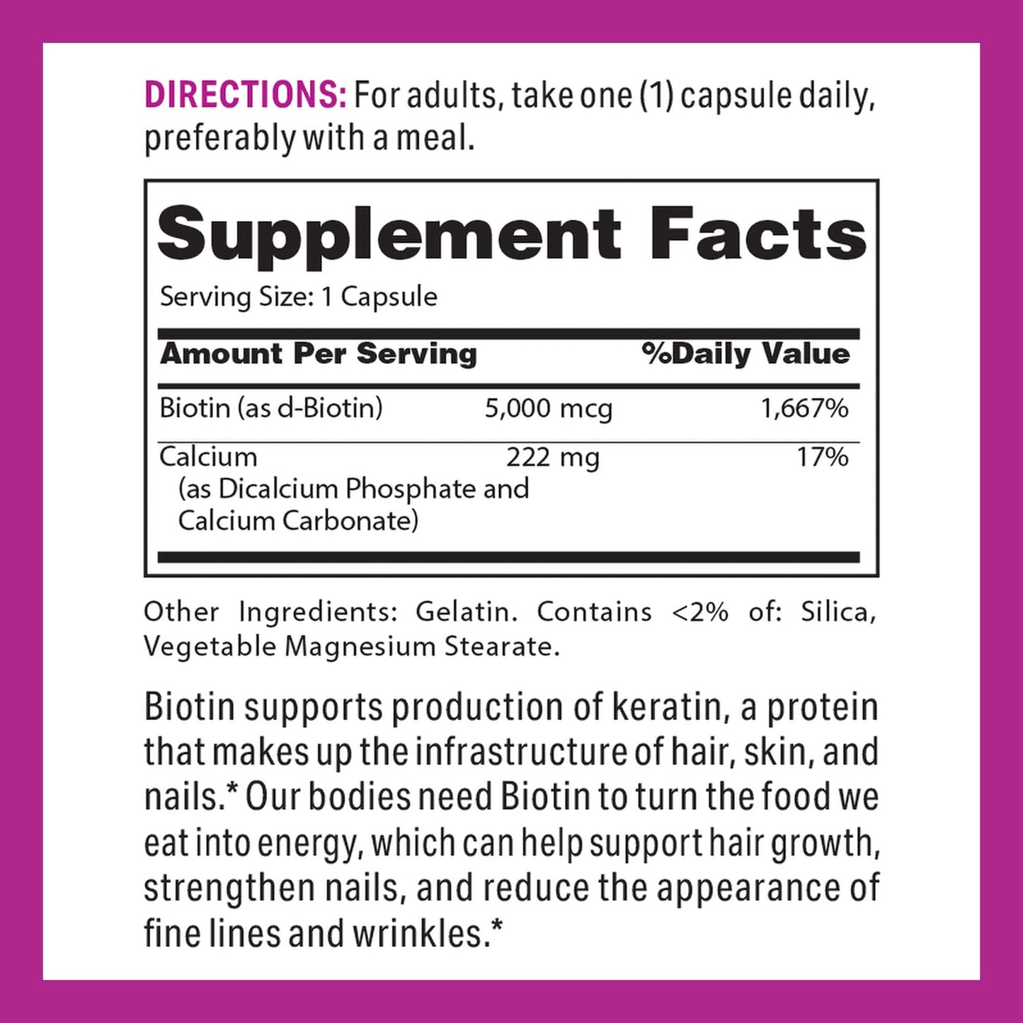 Vitamin World Super Biotin 5000 mcg Capsules, 120 Count