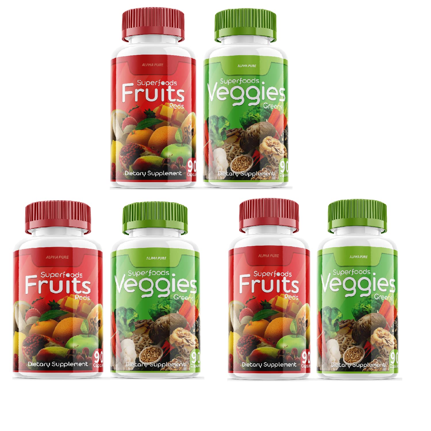 Alpha Pure Superfoods Greens & Veggies, Fruits and Reds Capsules 540 Capsules