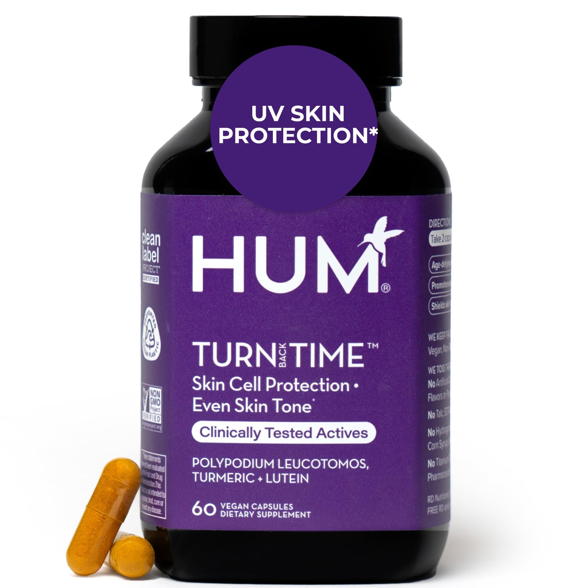 HUM Turn Back Time Turmeric Supplement for Youthful Looking Skin Support with Green Tea Extract, Lutein & Polyphenols, Skin Care Aging & Collagen Support Capsules, 60 Count