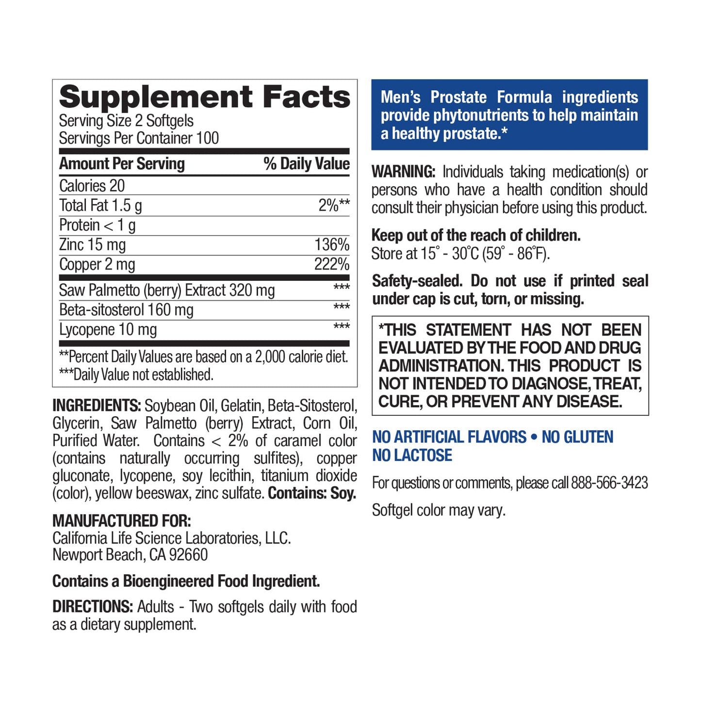 Nature's Wonder Men's Prostate Formula with Saw Palmetto Softgel 200 Count