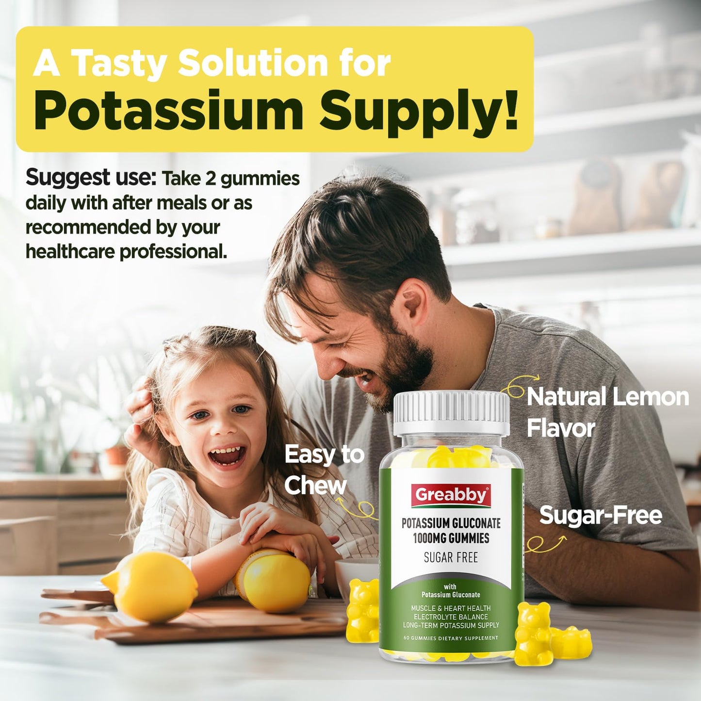 GREABBY Potassium Gluconate 1000 mg Gummies 60 Count