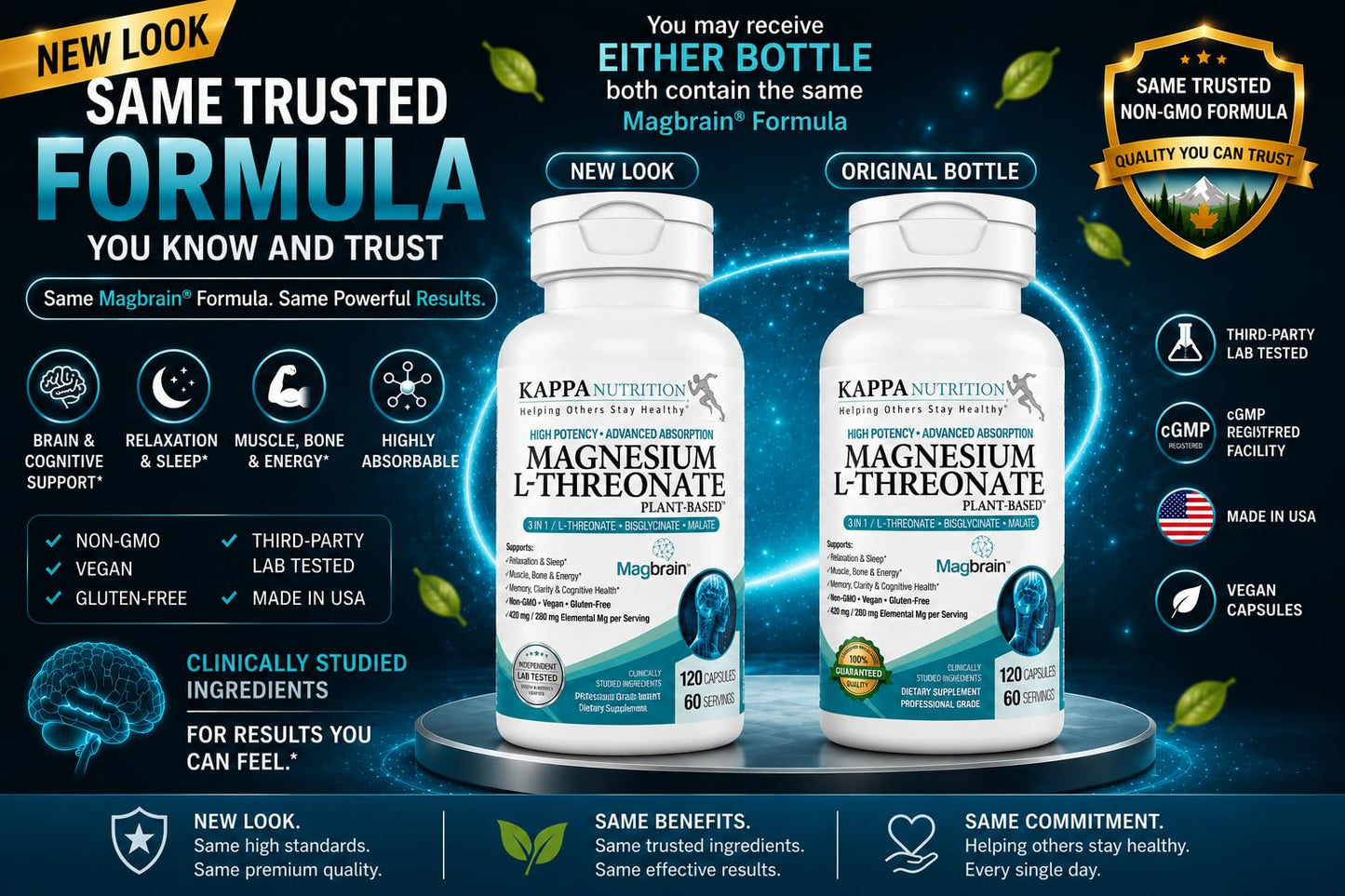 KAPPA NUTRITION Magnesium L-Threonate Plant-Based 3 in 1 Powered by Magbrain Capsules 60 Count