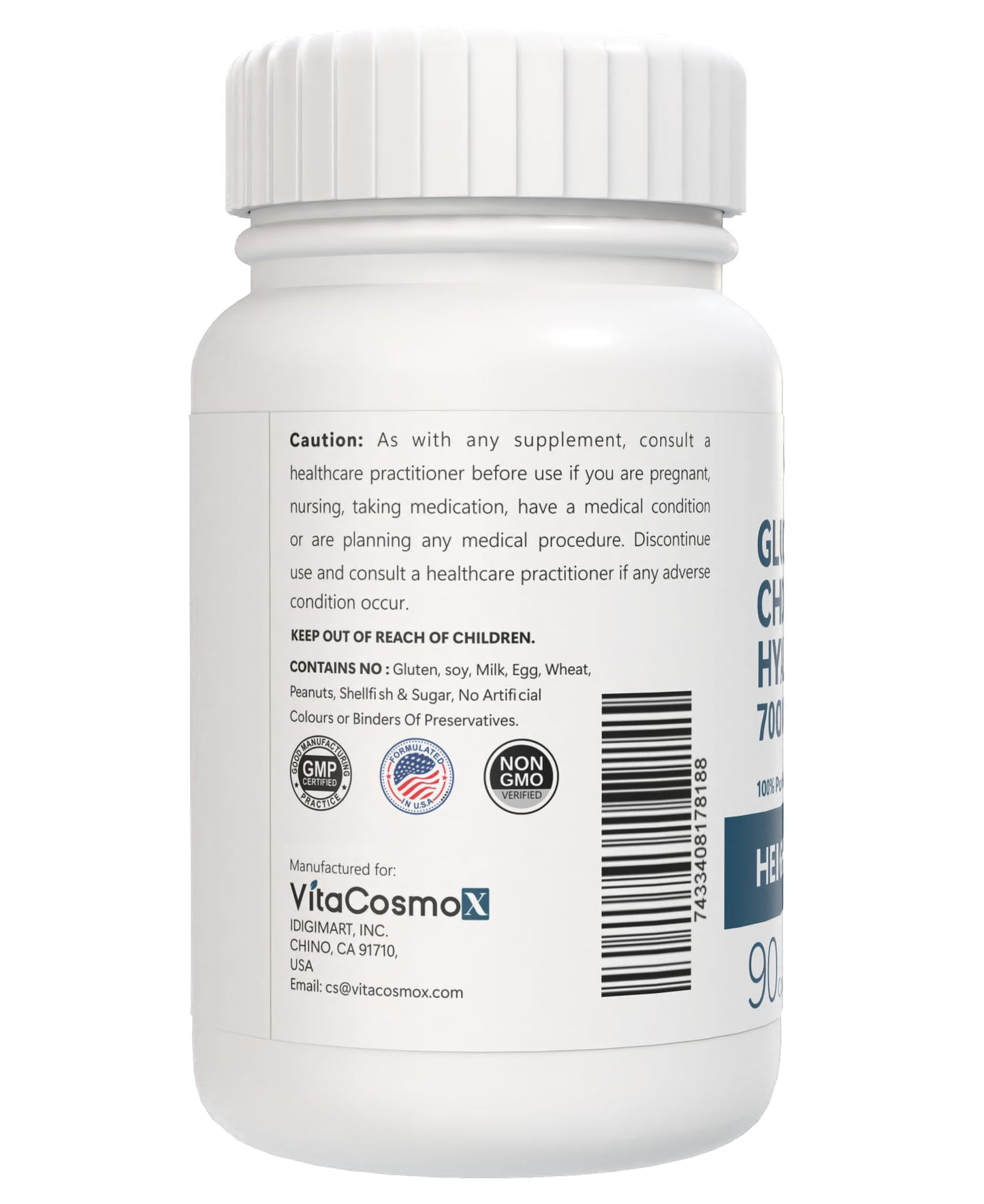 VitaCosmoX Glucosamine Chondroitin Complex Vegetarian Capsules, 90 Count, Joint Support Supplement with MSM & Hyaluronic Acid, Non-GMO, Gluten Free