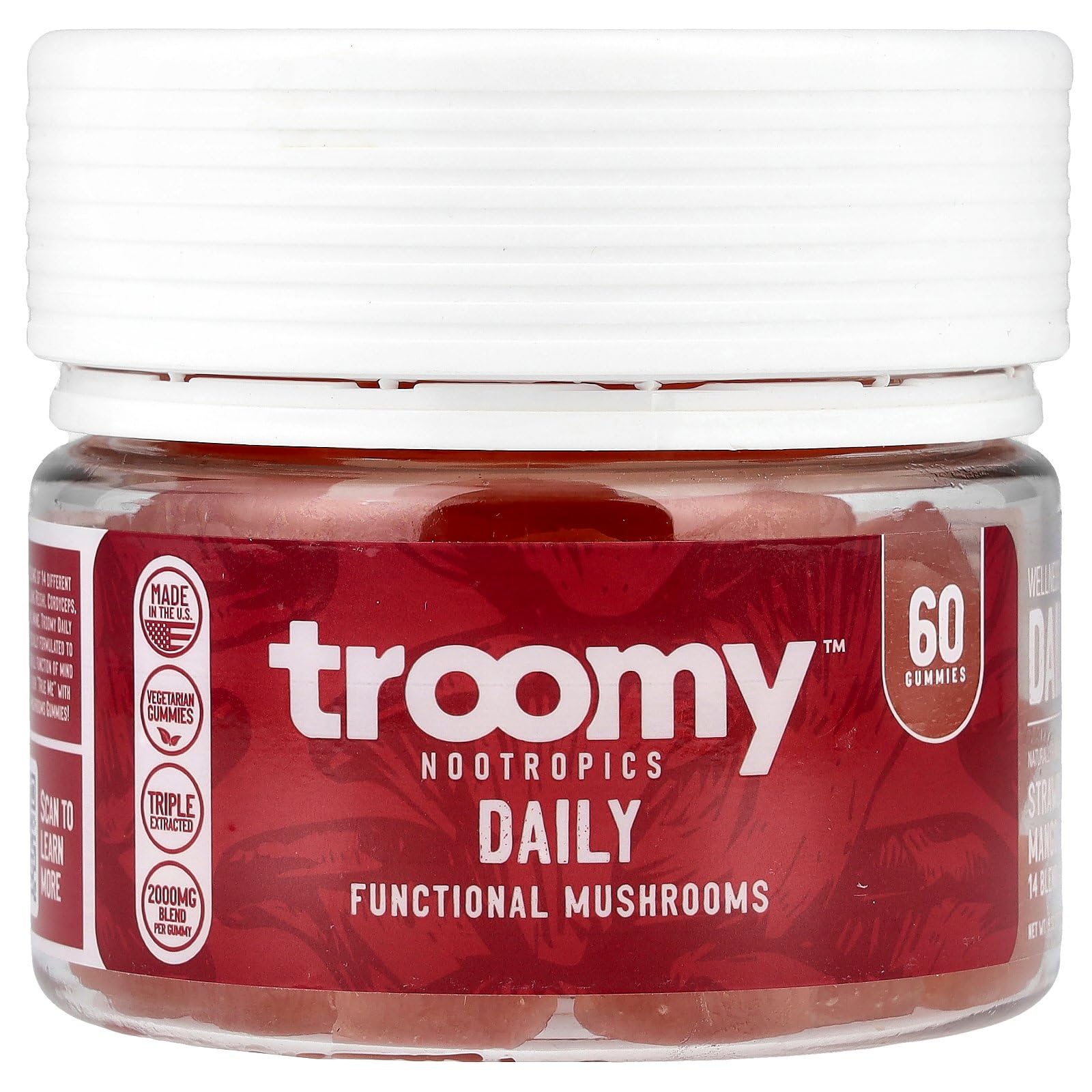 Troomy Nootropics Daily 14 Mushroom Blend Gummy 60 Count