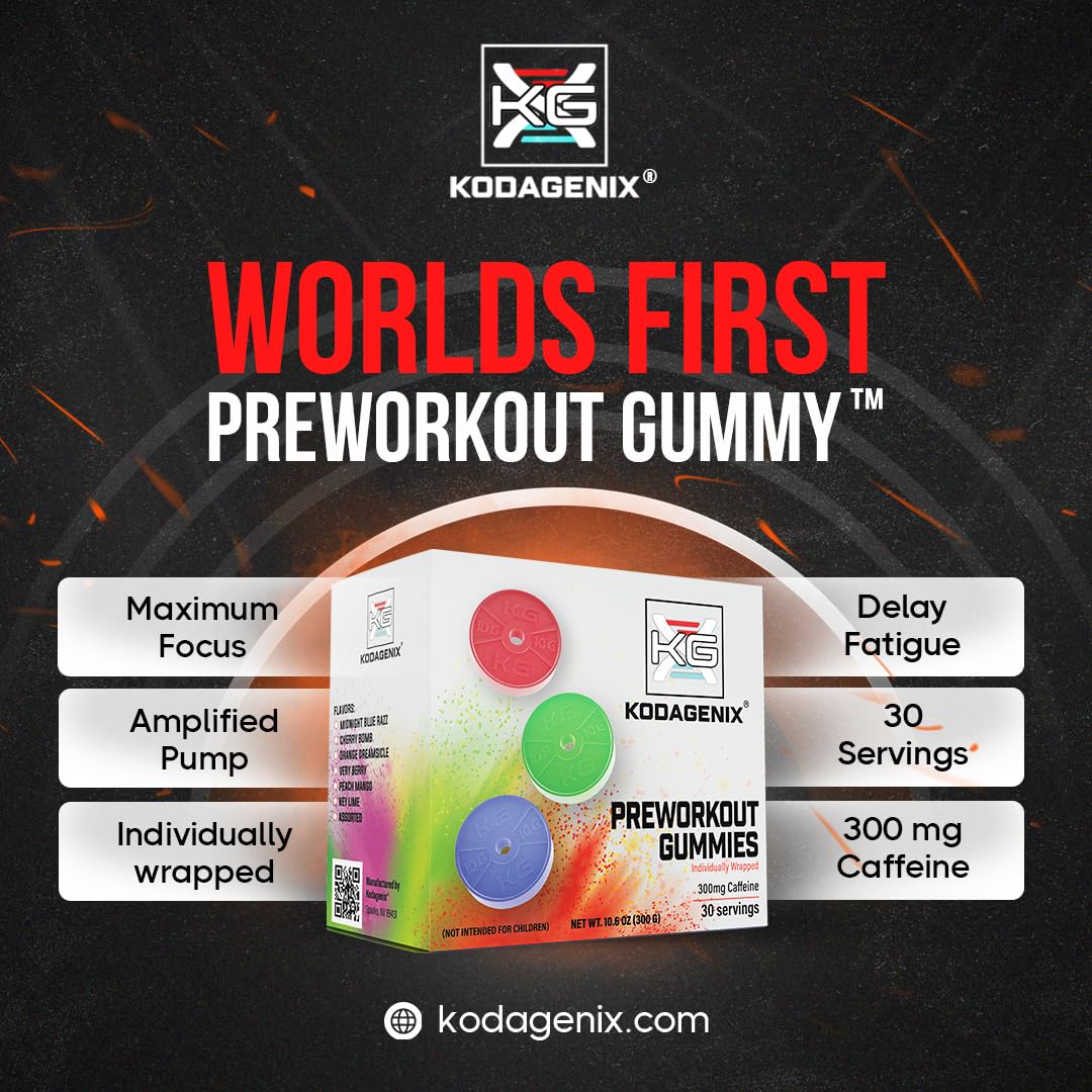 Kodagenix Pre Workout Gummies Chewable Gummy, 30 Servings