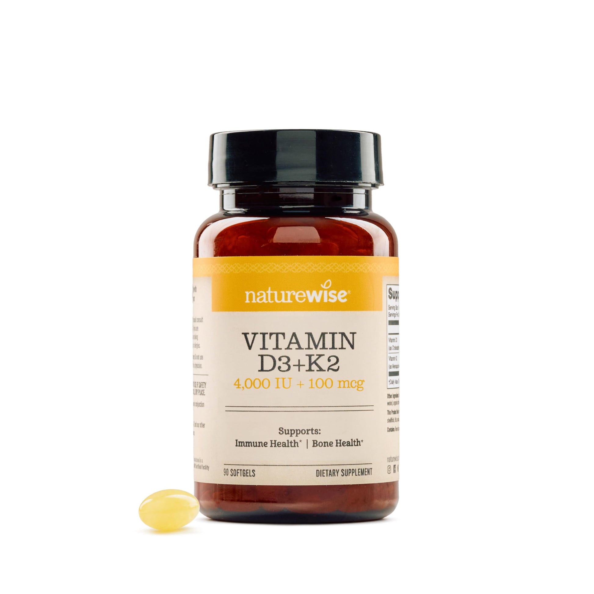 NatureWise Vitamin D3 4000IU + K2 MK-7 100mcg Softgels, 90 Count