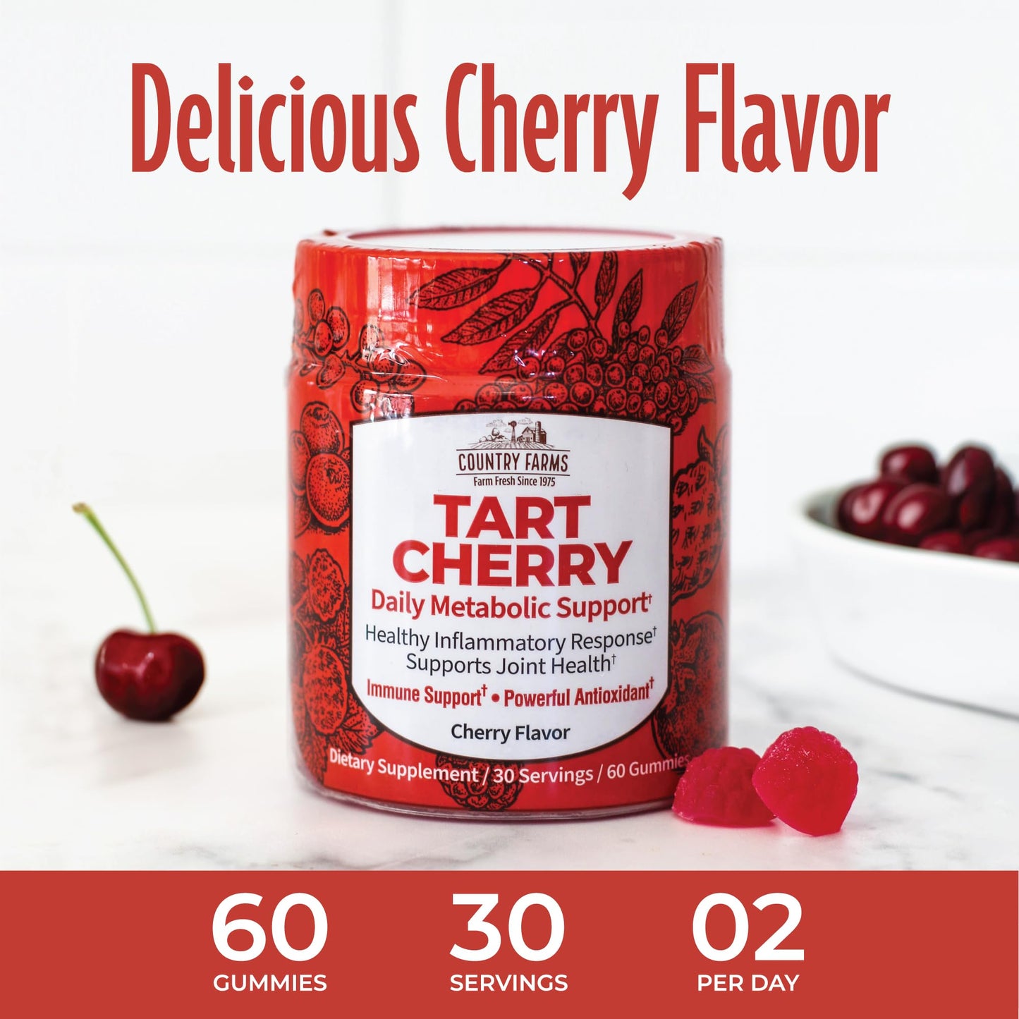 Country Farms Tart Cherry Gummies 60 Count