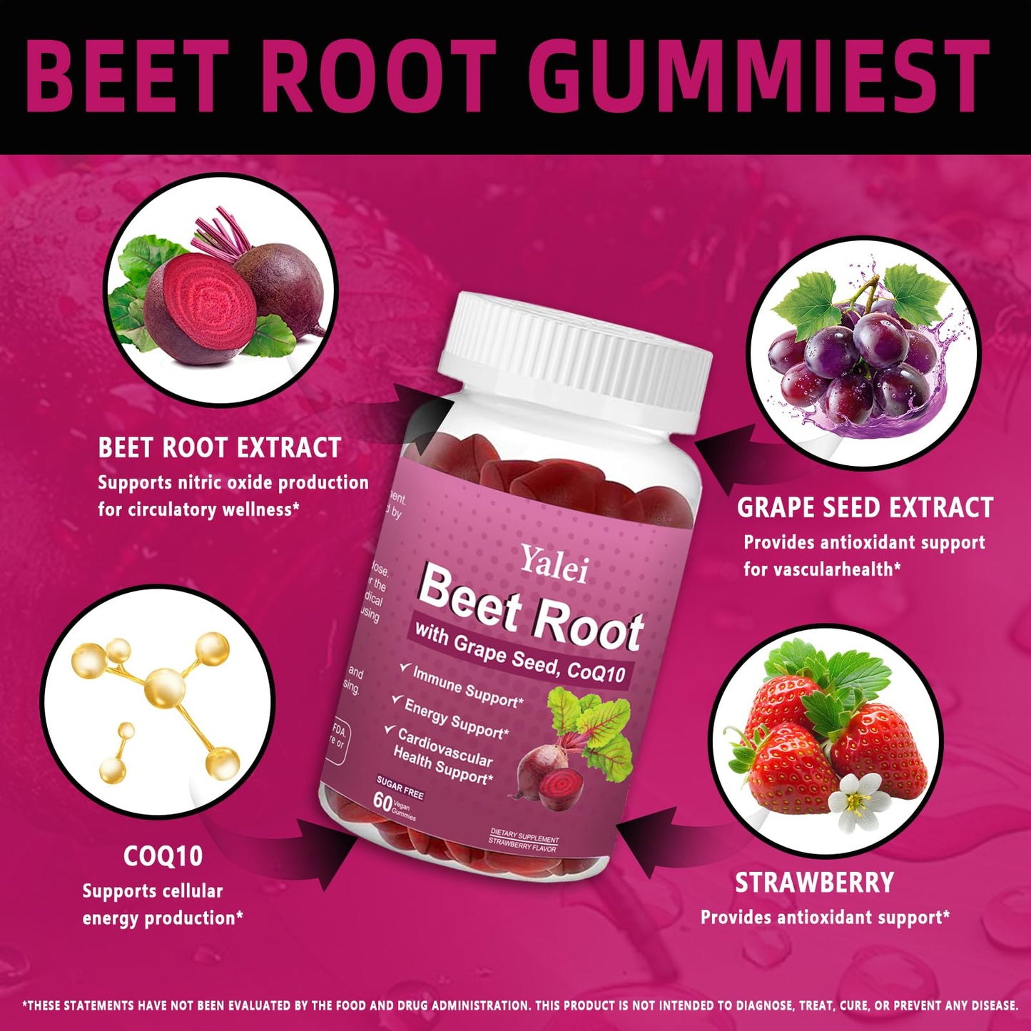Yalei Beet Root Gummies for Blood Pressure Gummy, 60 Count