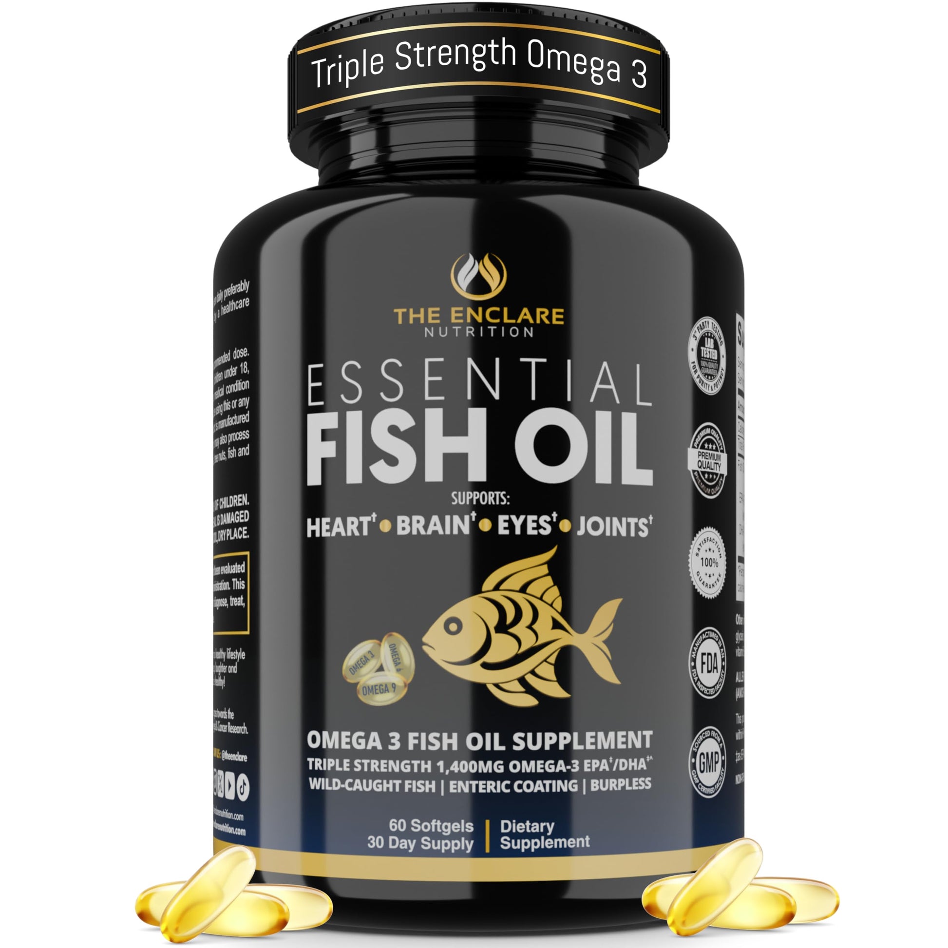 THE ENCLARE NUTRITION Fish Oil Supplement Triple Strength 1,400mg Omega-3 EPA/DHA Softgel, 60 Softgels