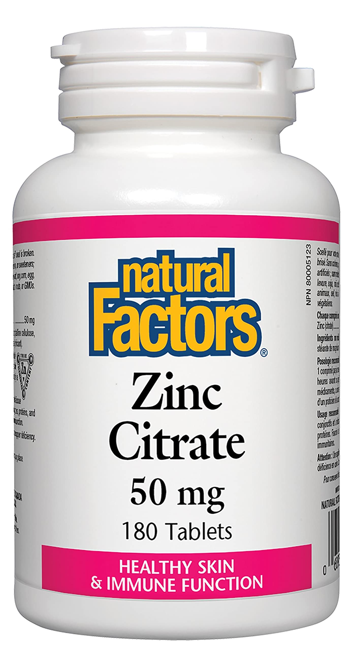 Natural Factors Zinc Citrate 50mg Tablets, 180 Count