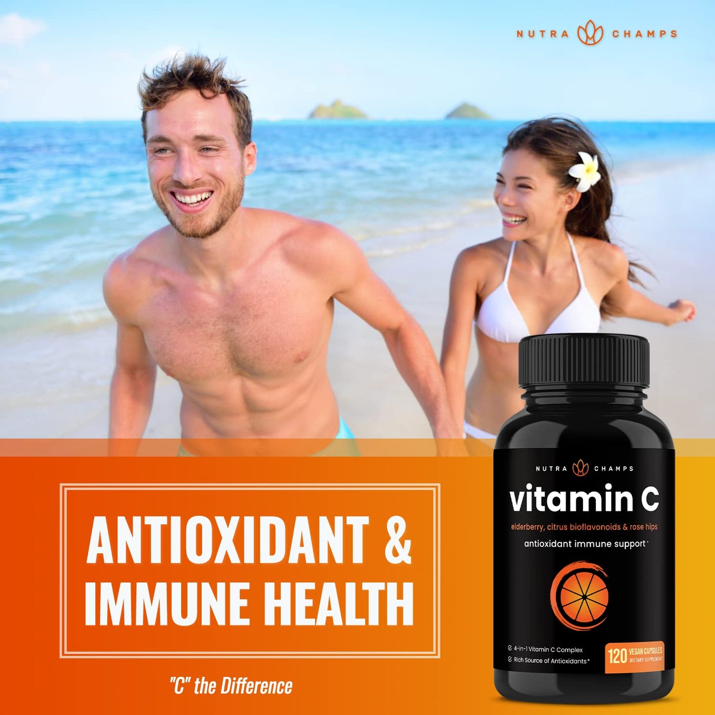 NutraChamps Vitamin C with Rose Hips and Elderberry & Citrus Bioflavonoids 120 Capsules
