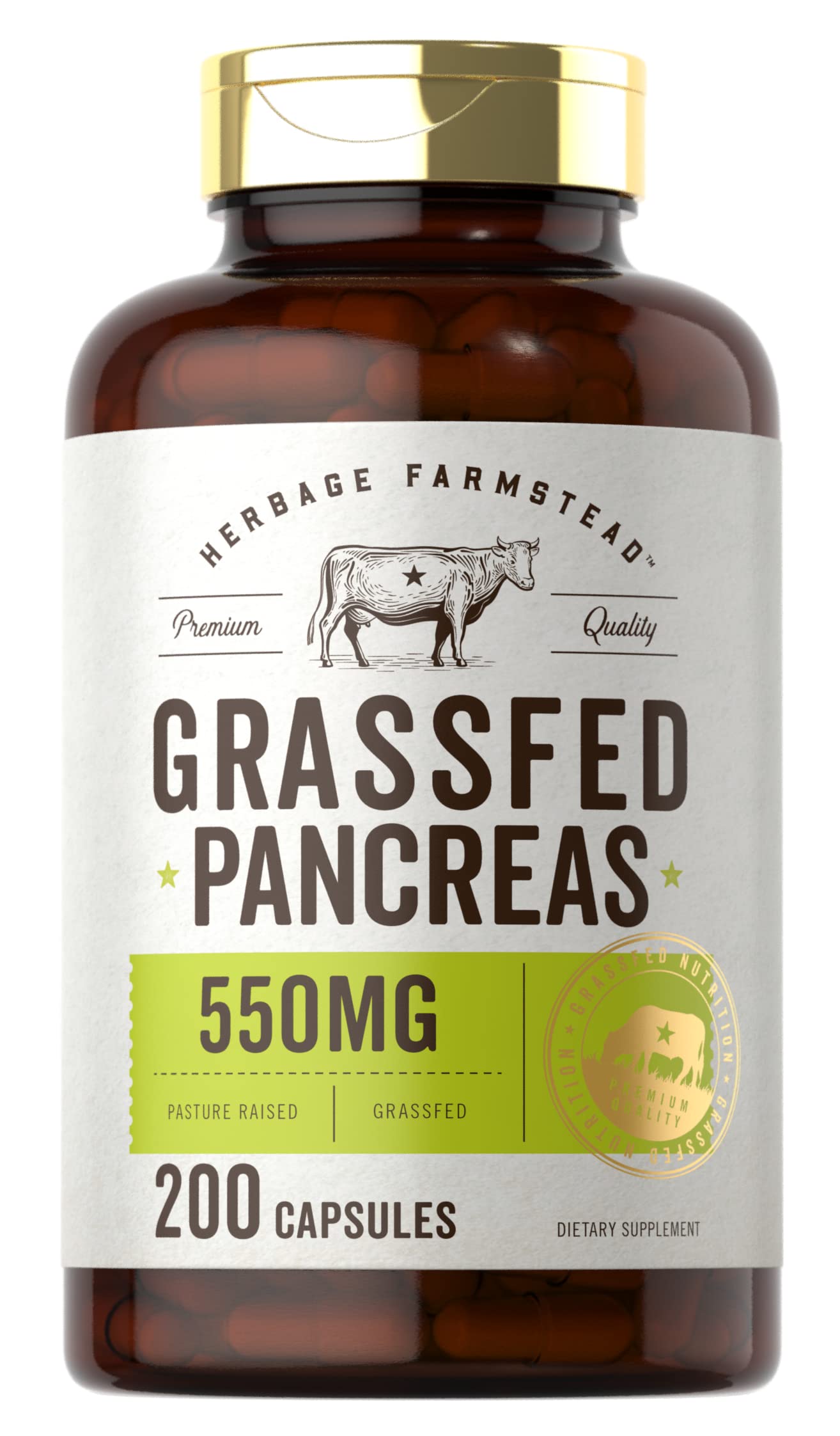 Carlyle Grass Fed Beef Pancreas 550mg Capsules, 200 Count