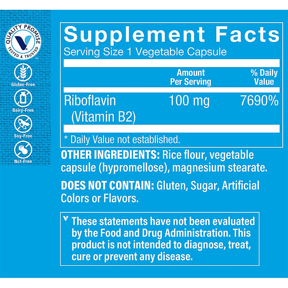 The Vitamin Shoppe Riboflavin B2 100 mg Capsule, 1 Count