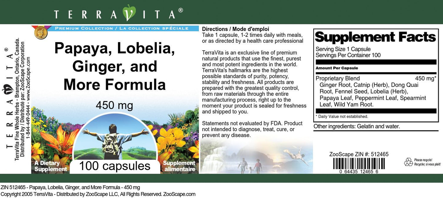 Terravita Papaya Lobelia Ginger and More Formula Capsules 100 Count