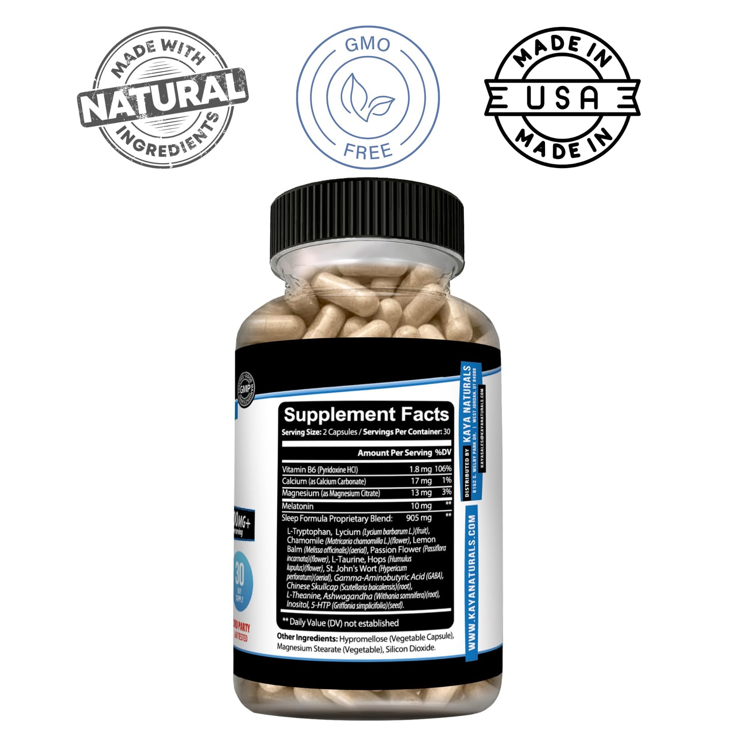 Kaya Naturals Sleep Support Formula with Melatonin, 60 Capsules