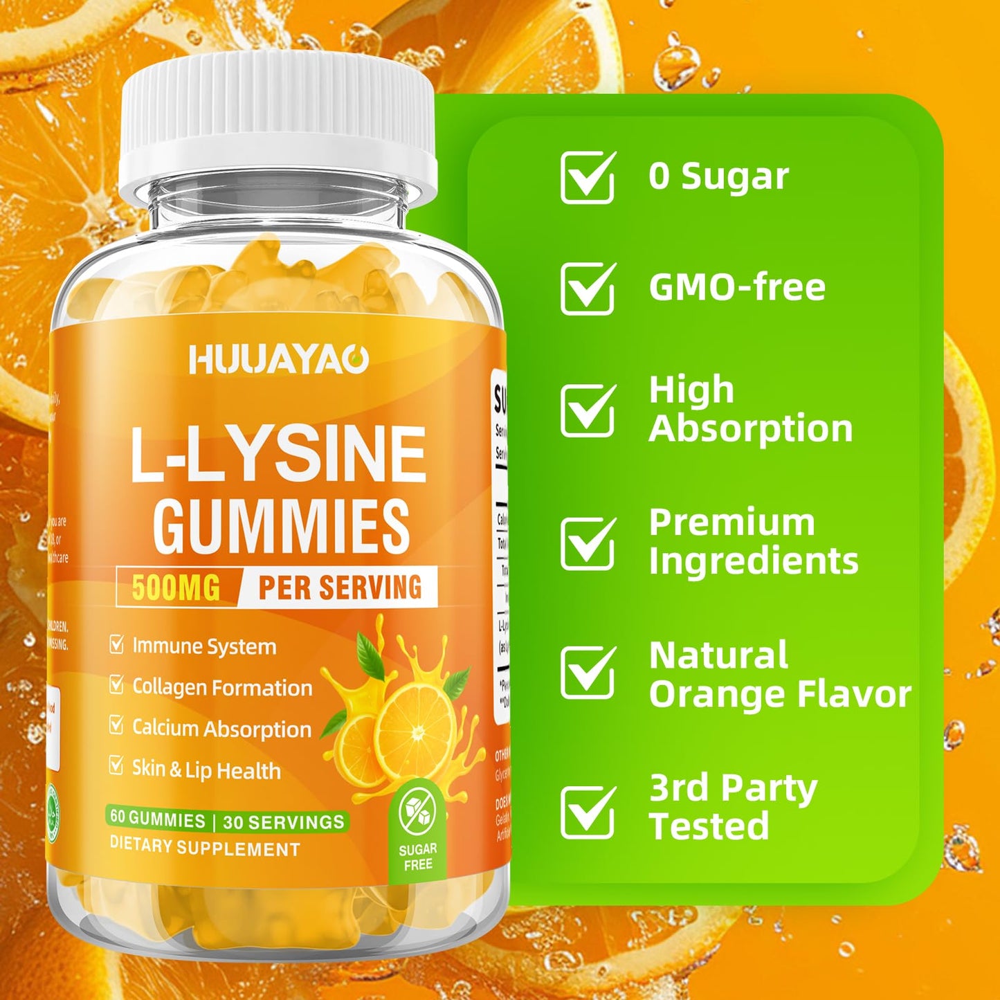 HUUAYAO L-Lysine Gummies 500mg, 60 Gummies