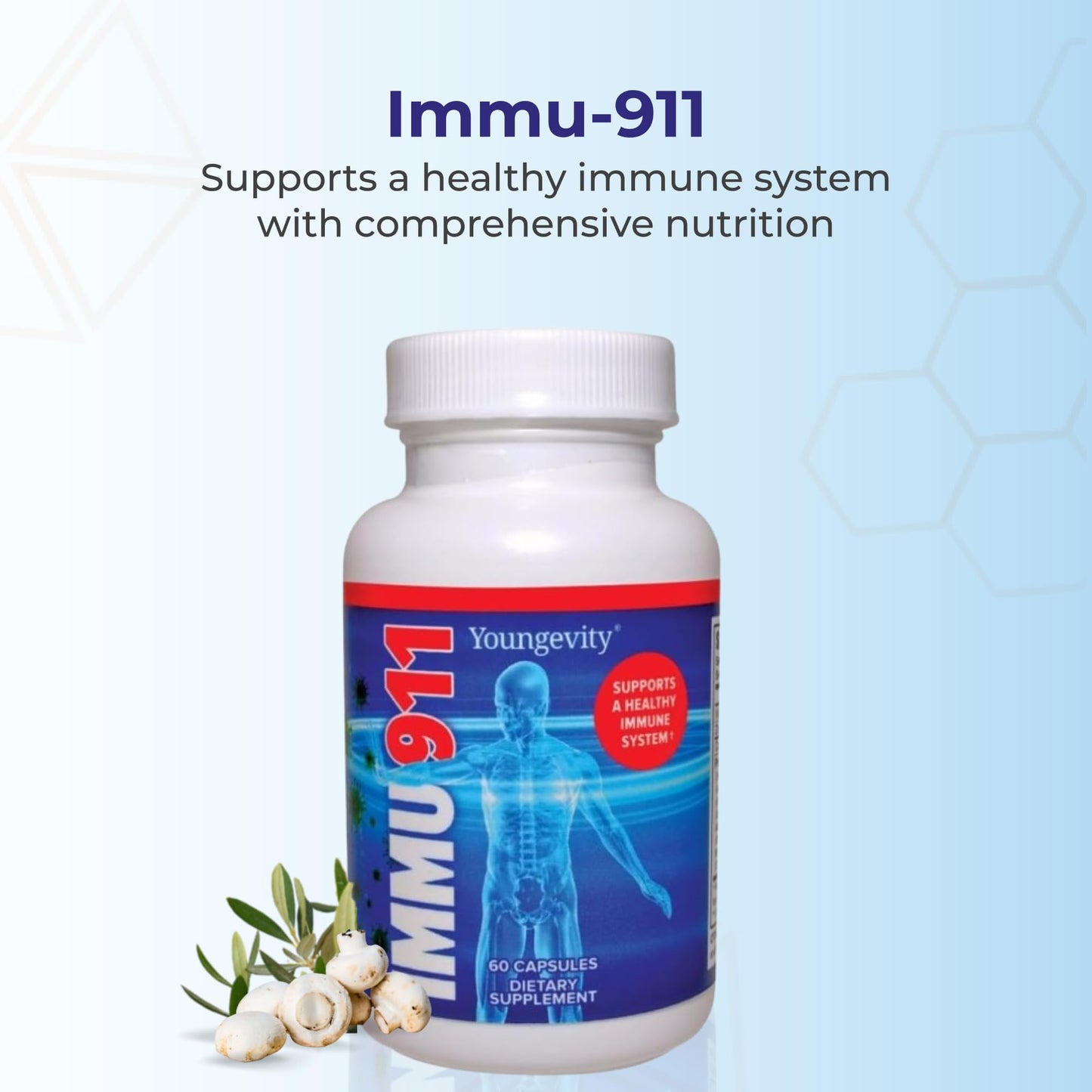 Youngevity Immu-911™ Advanced Immune - Colostrum, Vitamin C, Zinc, Echinacea, Astragalus, PAU D'Arco Bark + 6 Mycelial Mass Mushrooms for Immune Defense and Boost, 60 Capsules