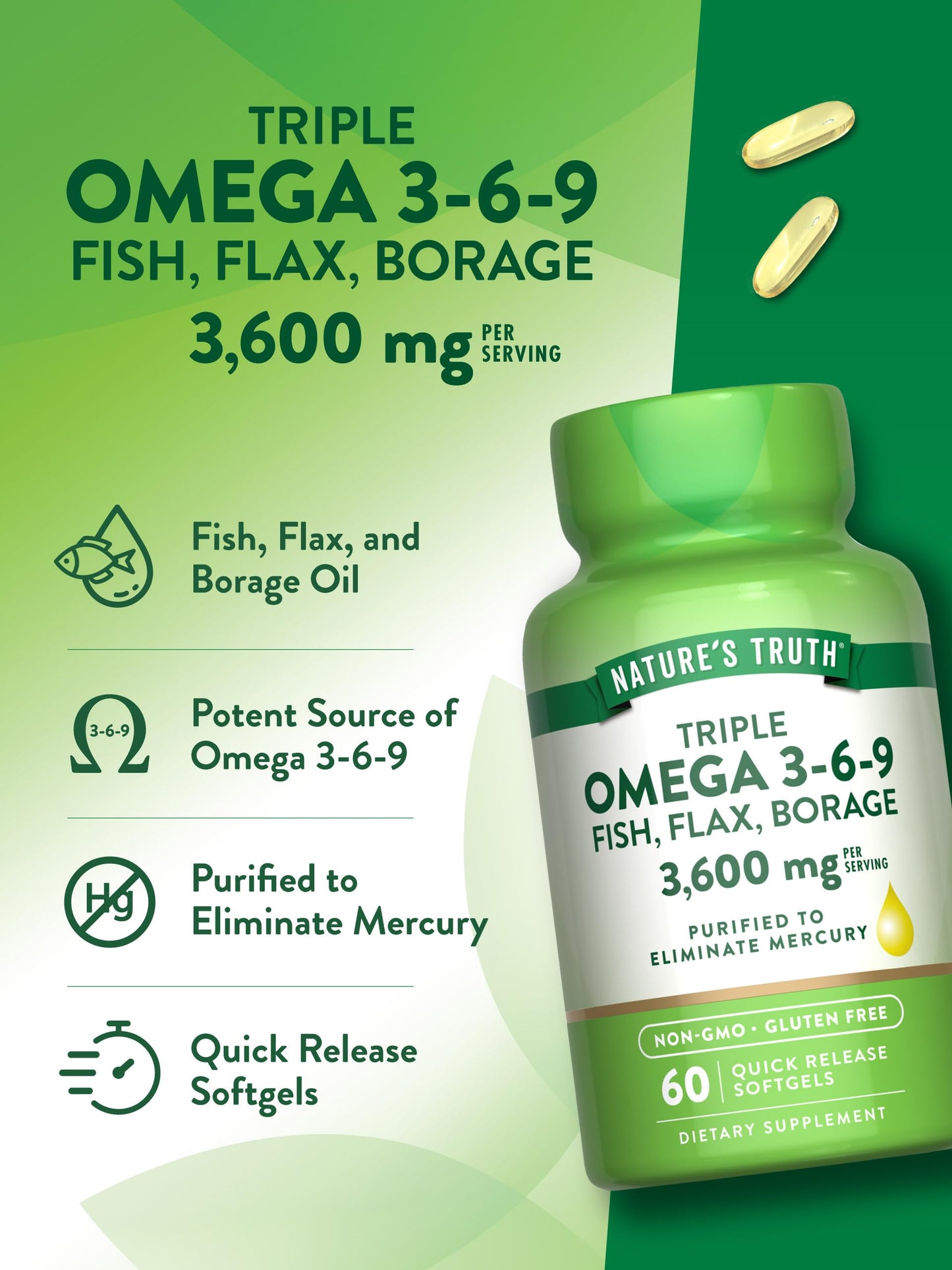 Nature's Truth Triple Omega 3-6-9 Softgels 60 Count
