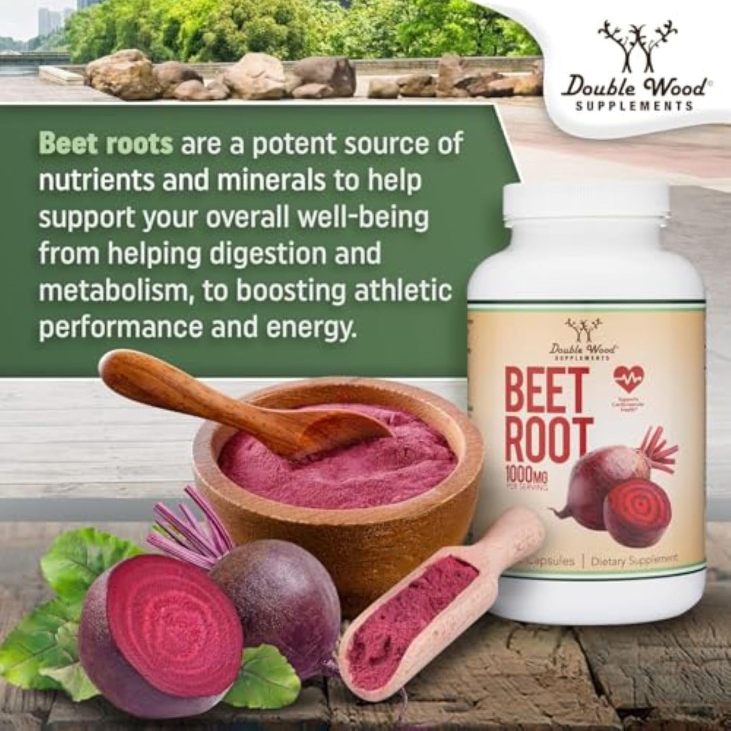 Double Wood Supplements Beet Root 1000mg High Nitrate Circulation + Stamina Capsules, 210 Count
