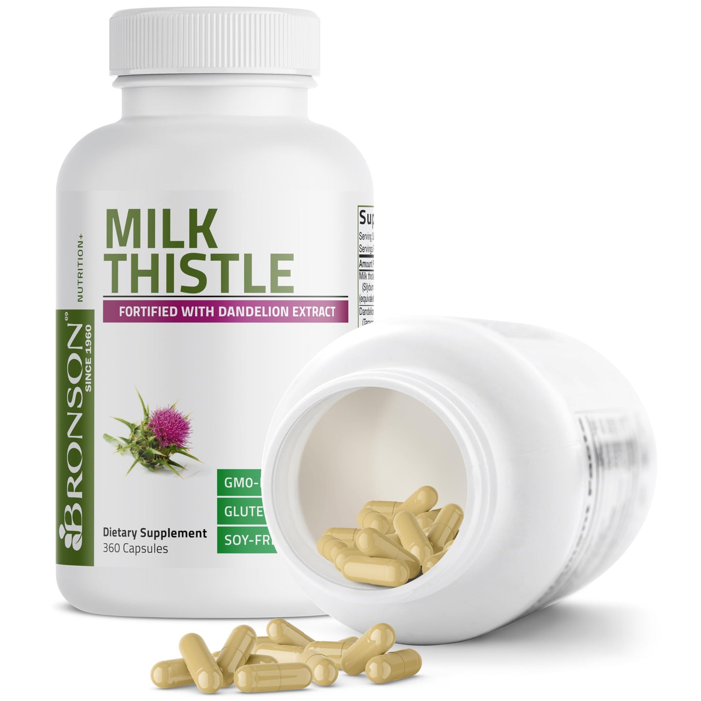 Bronson Milk Thistle Silymarin Marianum & Dandelion Extract Capsules, 360