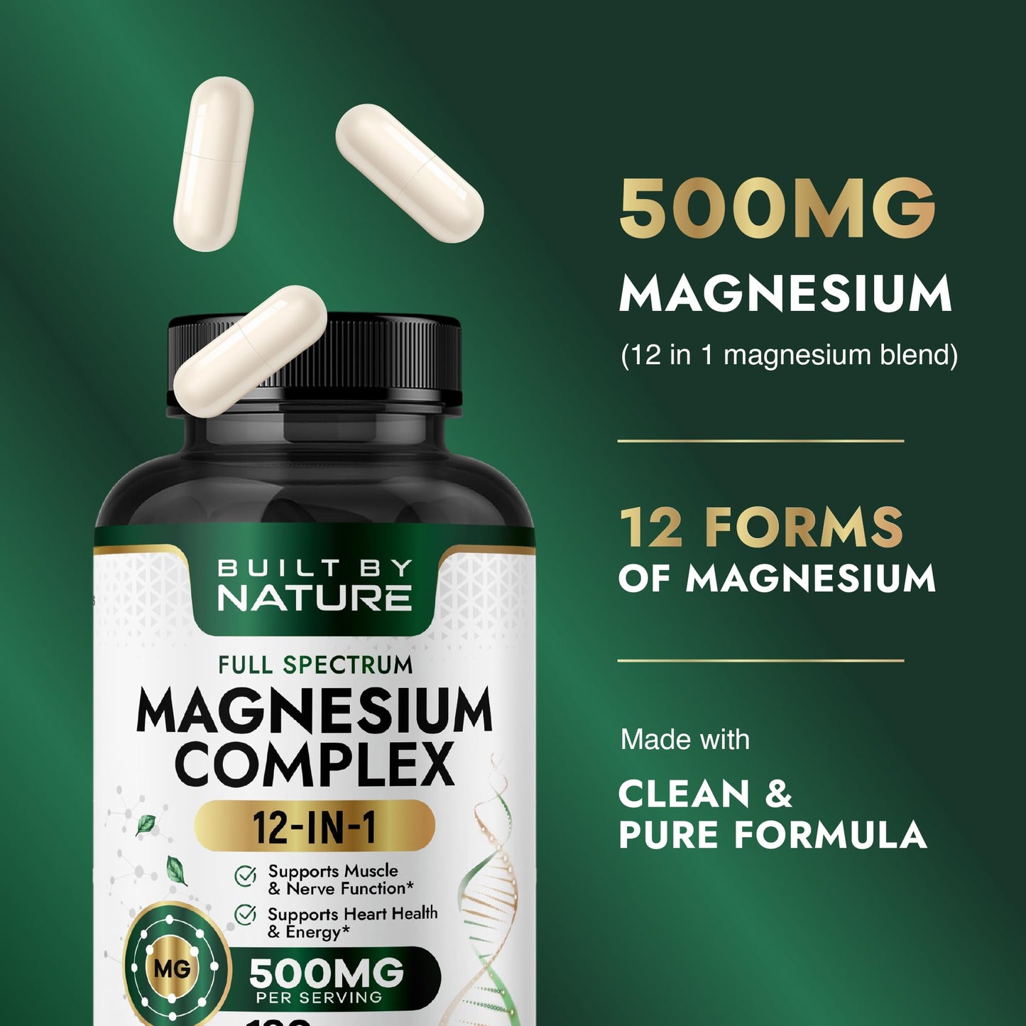 Built by Nature Magnesium Complex 500mg Capsule, 120 Count