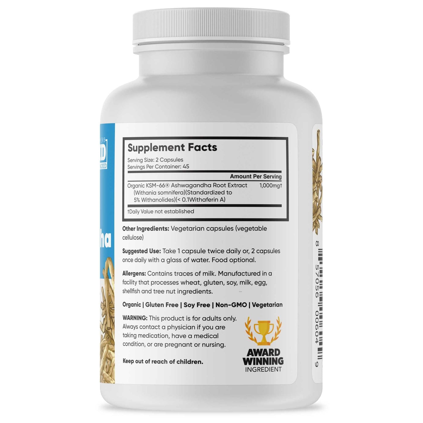 Brain Forza KSM-66 Ashwagandha Organic Pure Root Extract 1000mg Capsules 90 Count