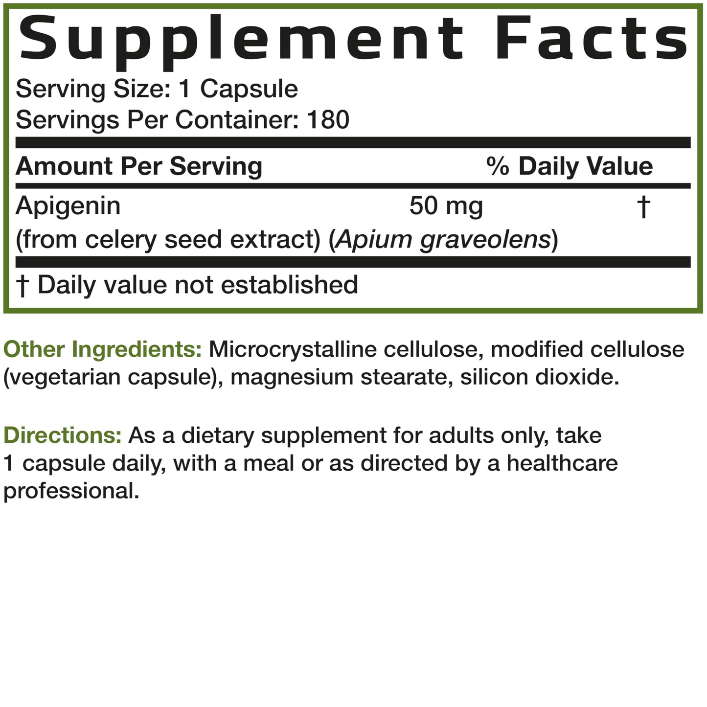 Bronson Apigenin 50mg Apium Graveolens Once Daily Formula Capsule, 180 Count