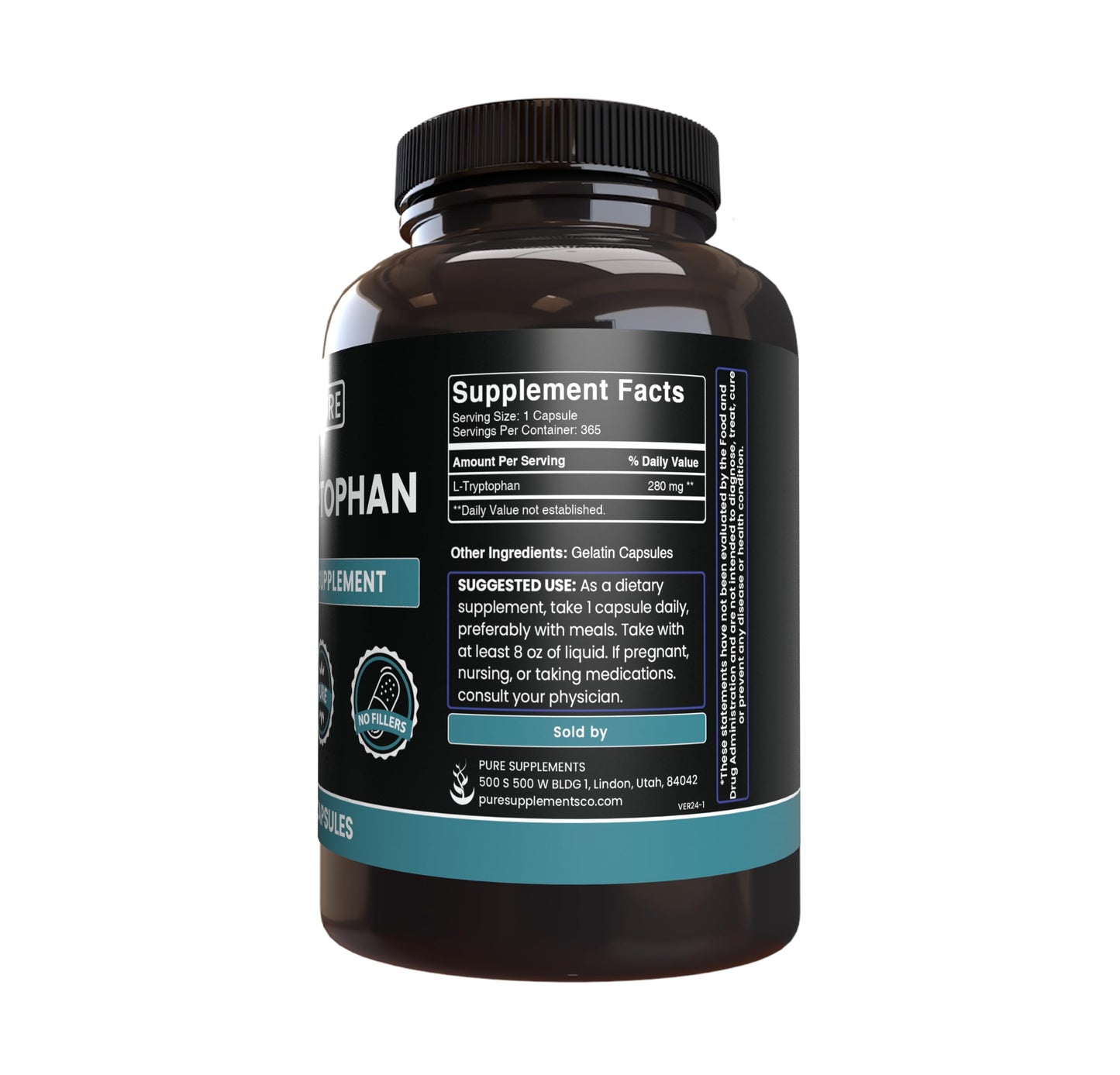 PURE ORIGINAL INGREDIENTS L-Tryptophan Capsules 365 Capsules
