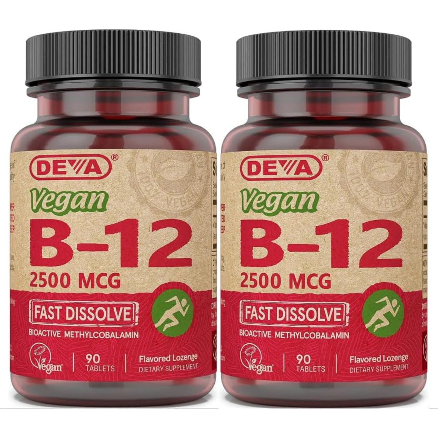 DEVA Vegan Vitamins B-12 High Potency 2500 mcg Fast Dissolve Sublingual Tablets, 180 Tablets