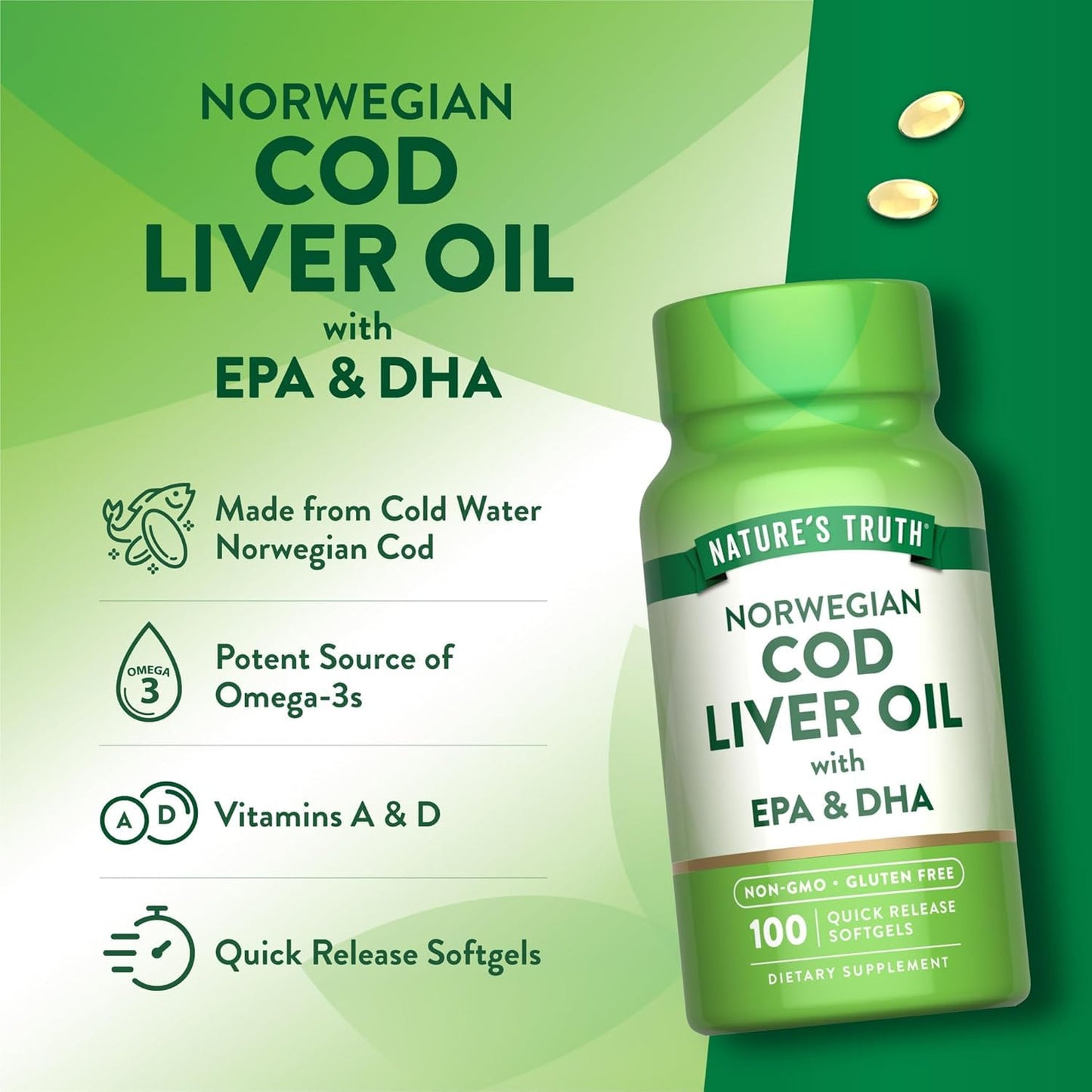 Nature's Truth Norwegian Cod Liver Oil Dietary Supplement Softgels 600